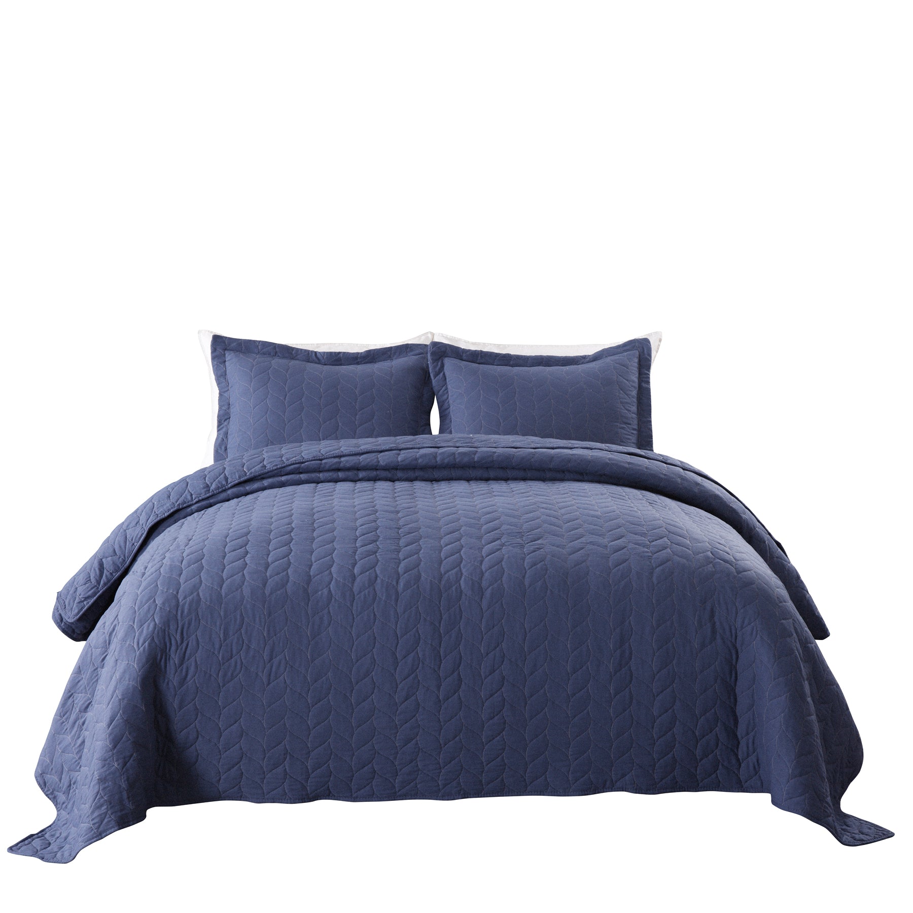 Solid Color Leaf Quilted 3 Piece Lightweight Quilt Bedspread Set
