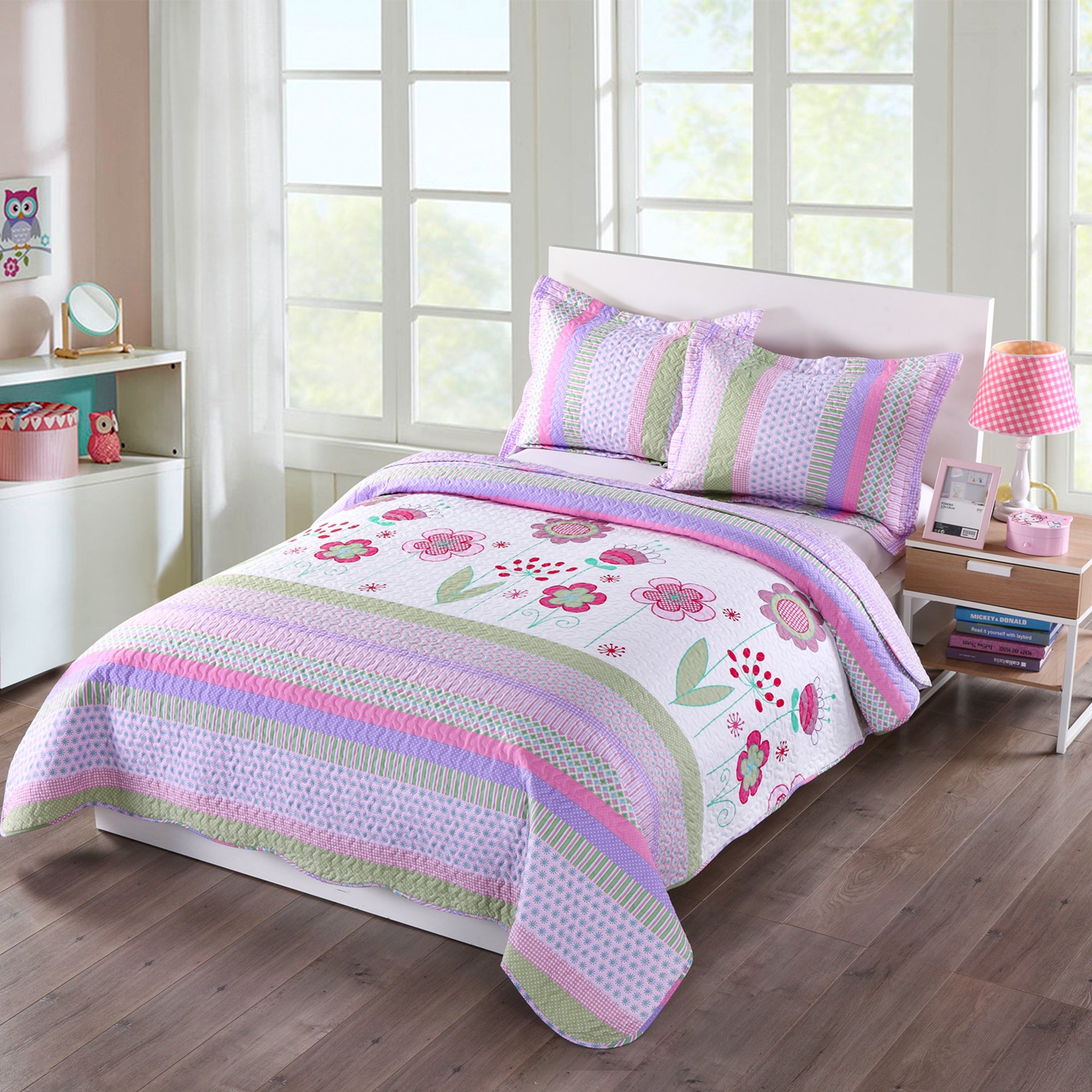 22/3 Piece Kids Floral Quilt Bedspread Set A14