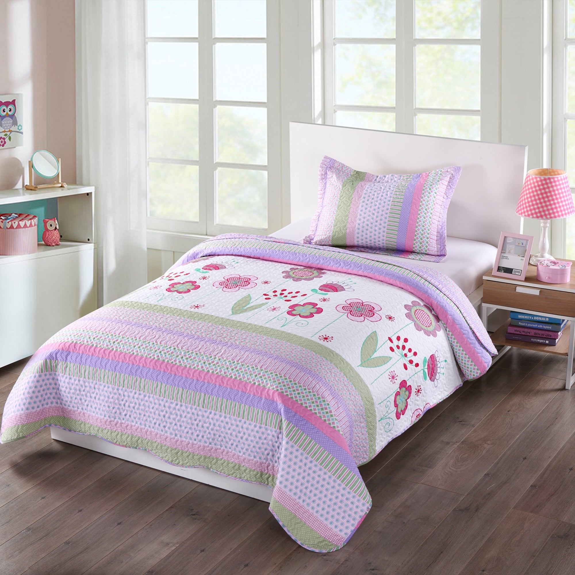 22/3 Piece Kids Floral Quilt Bedspread Set A14