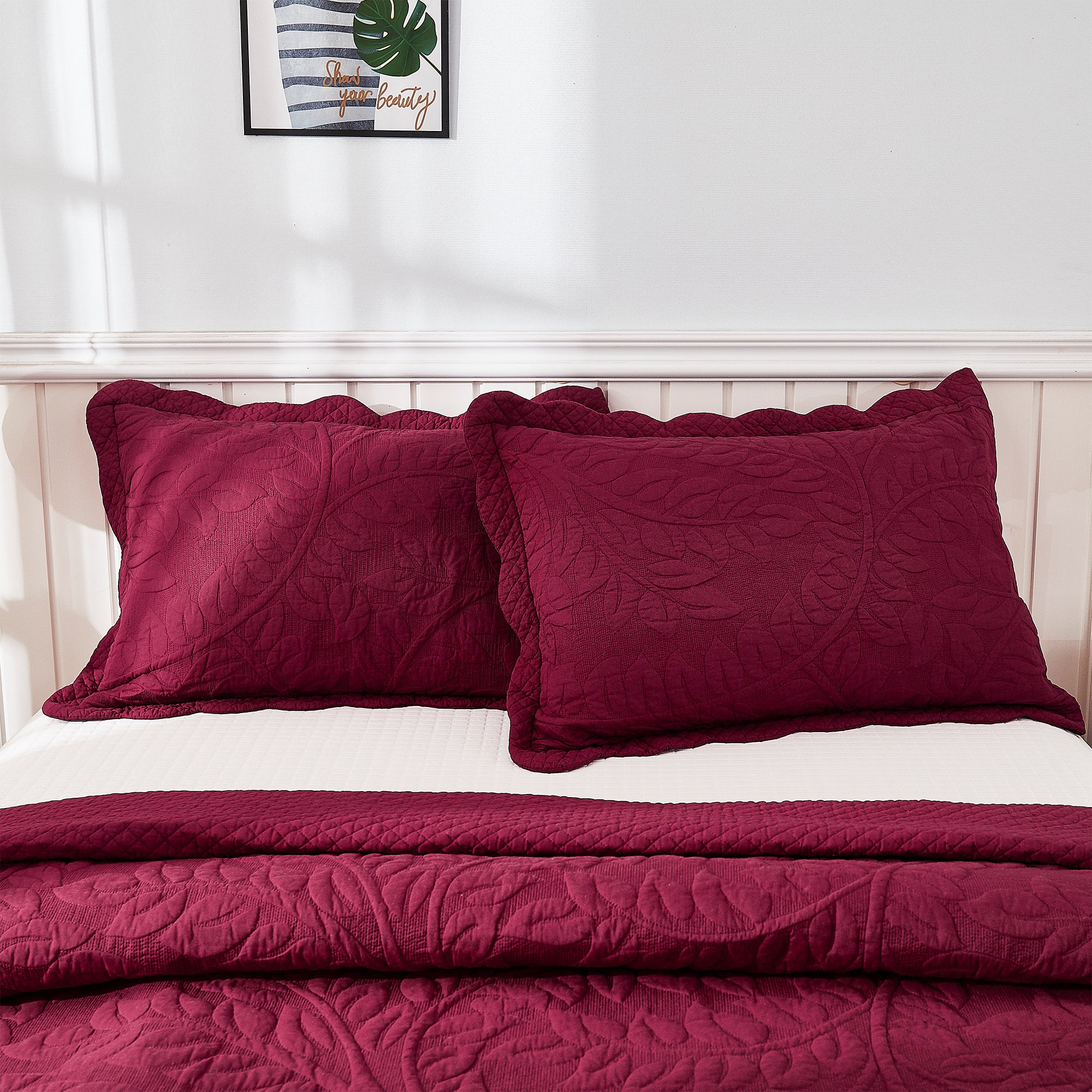2-Piece 100% Cotton Quilted Pillow Shams Embroidered Farmhouse Pillow Shams