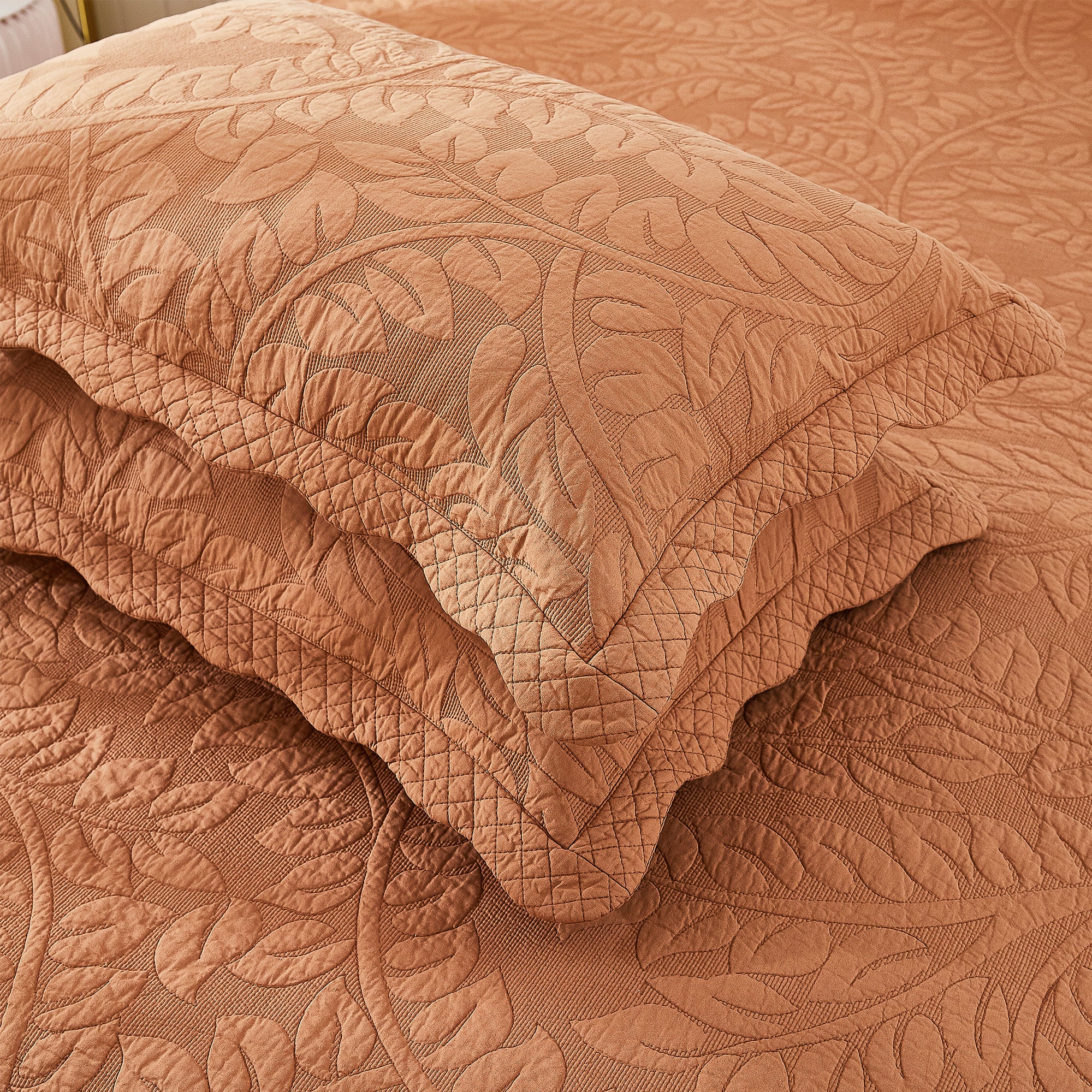 2-Piece 100% Cotton Quilted Pillow Shams Embroidered Farmhouse Pillow Shams