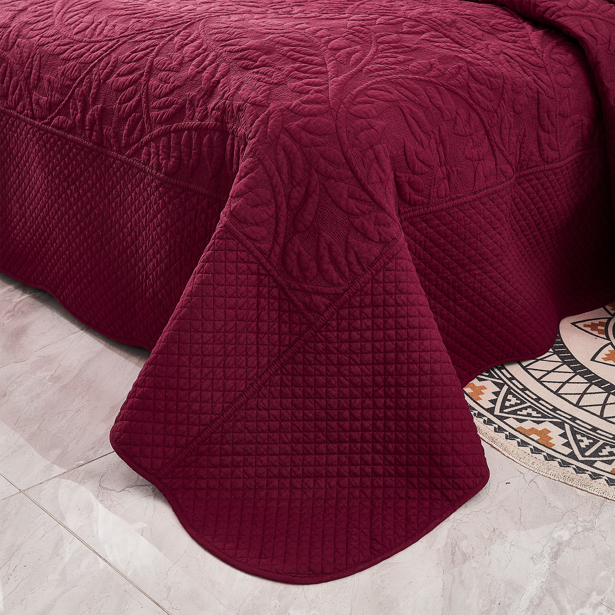 3 Piece 100% Cotton Quilt Set, Oversized Quilted Bedspread T
