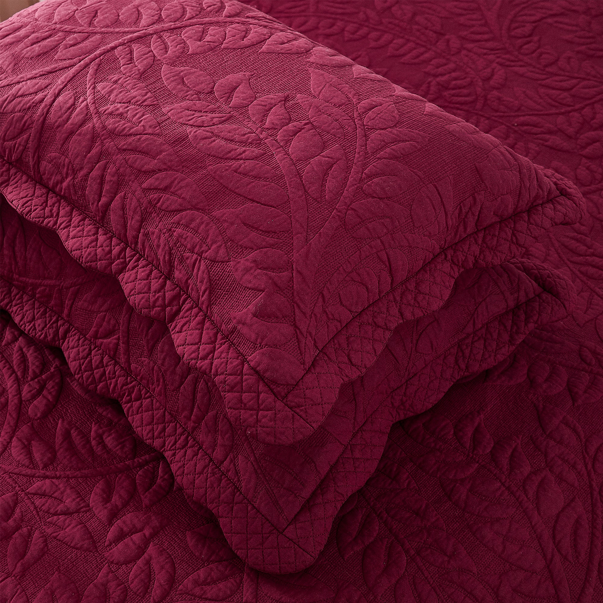 2-Piece 100% Cotton Quilted Pillow Shams Embroidered Farmhouse Pillow Shams