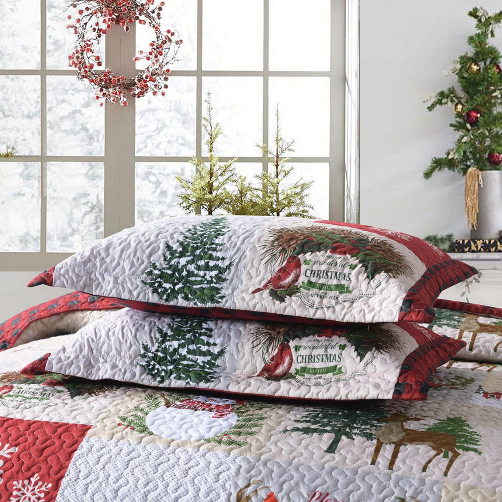 3 Piece Christmas Snowman Reversible Quilt Bedspread Set B013