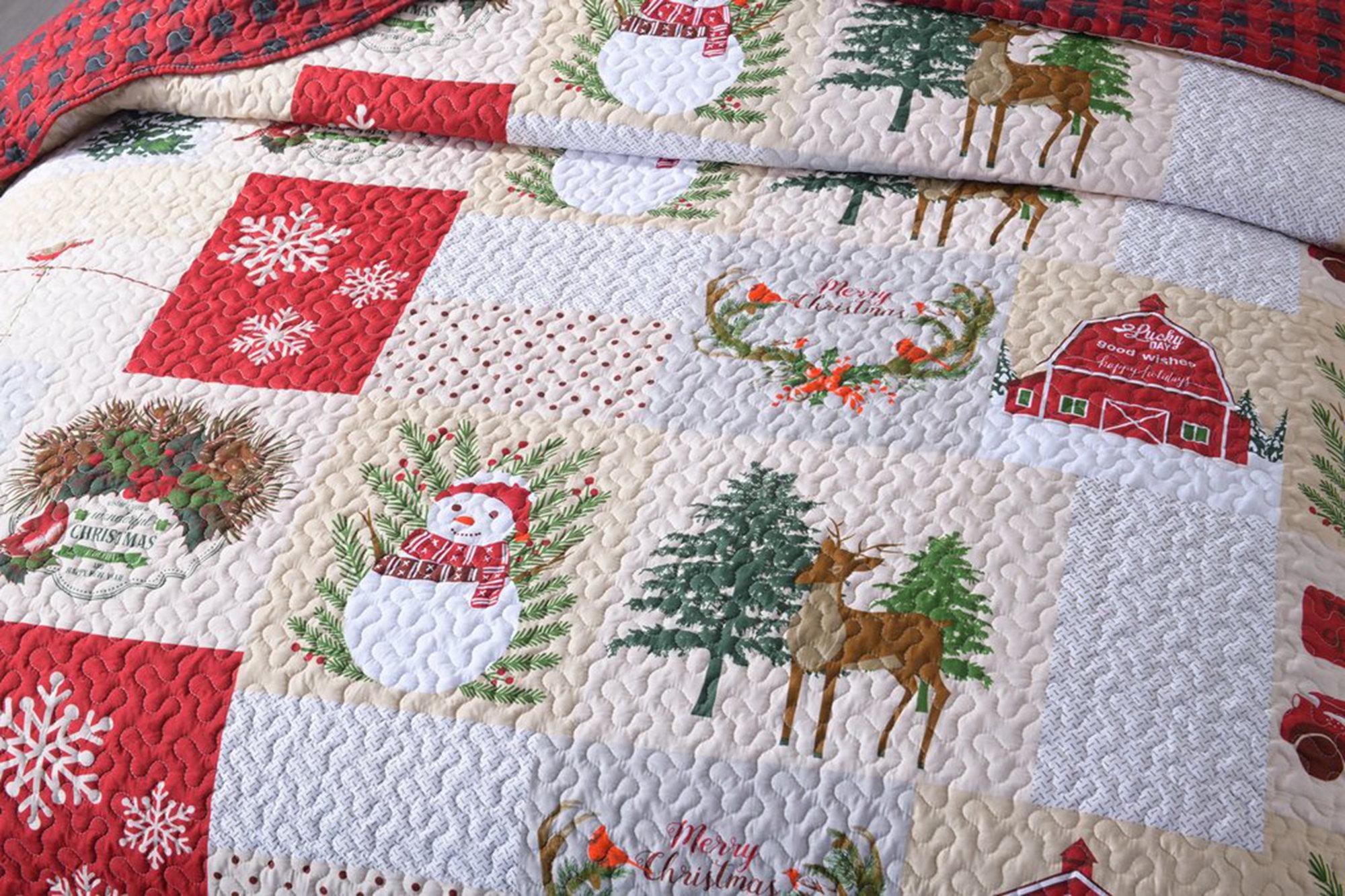 3 Piece Christmas Snowman Reversible Quilt Bedspread Set B013
