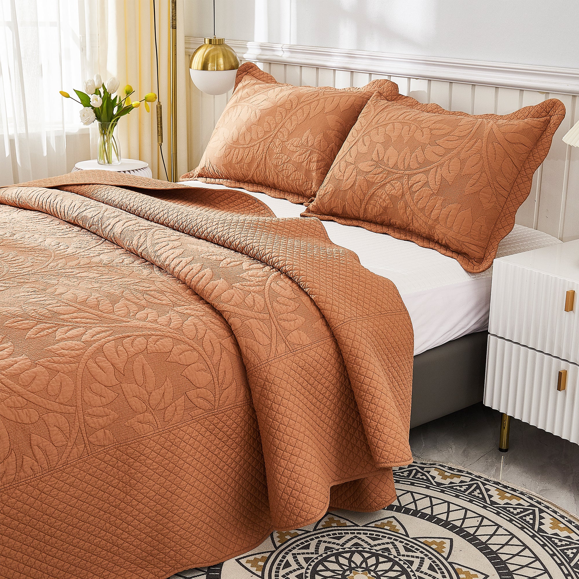 3 Piece 100% Cotton Quilt Set, Oversized Quilted Bedspread T