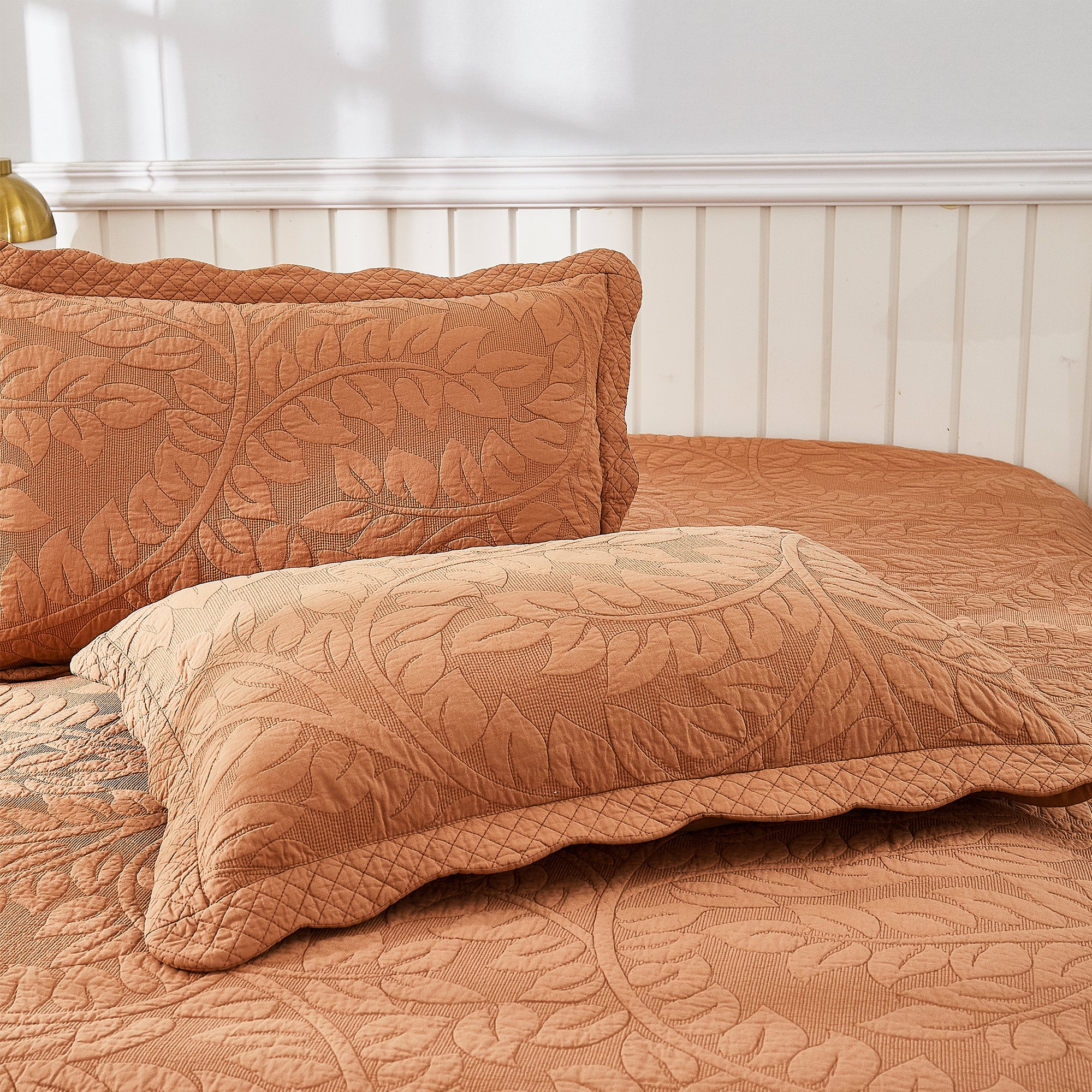 2-Piece 100% Cotton Quilted Pillow Shams Embroidered Farmhouse Pillow Shams