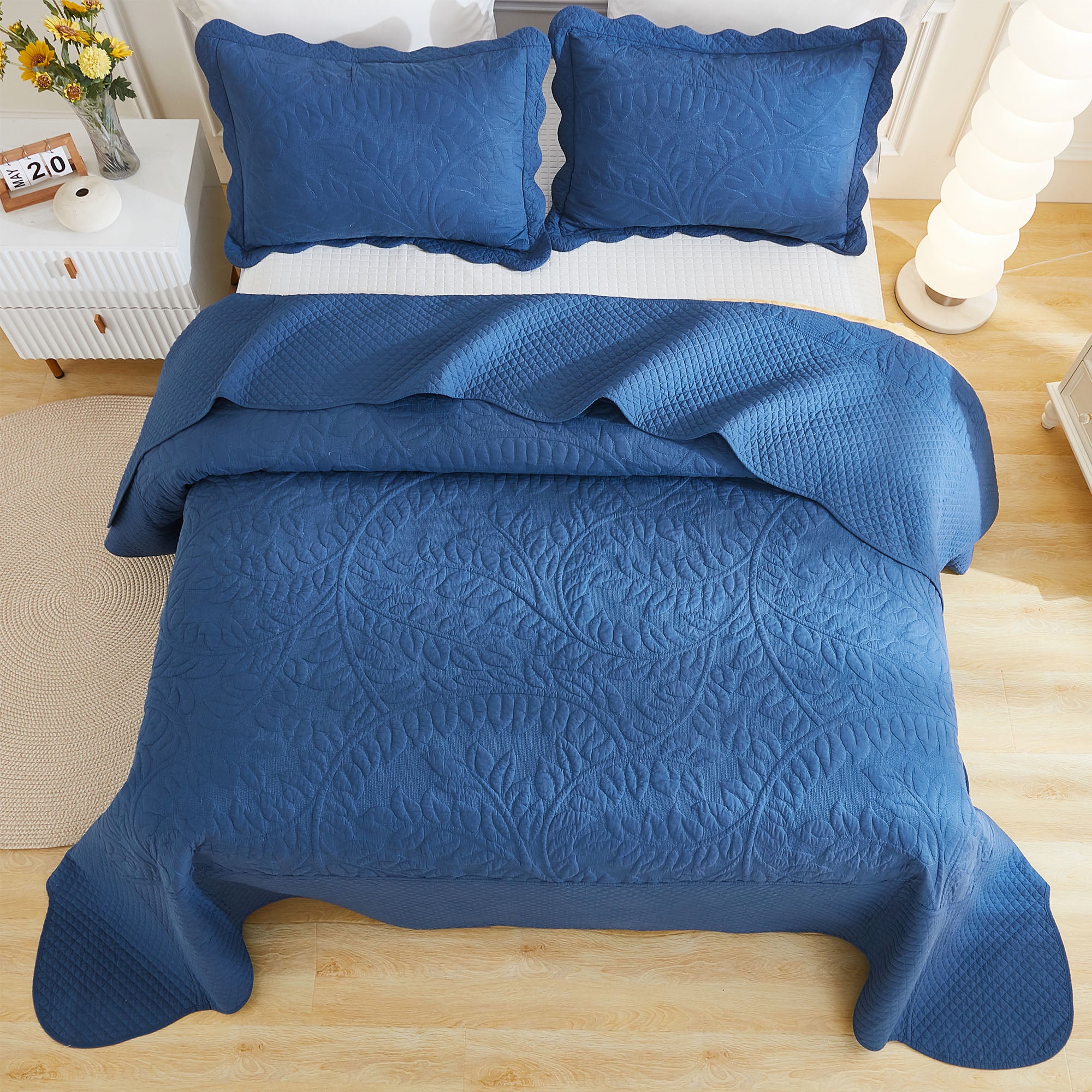 3-Piece 100% Cotton Oversized Bedspread Set Coverlet Set Lightweight Quilt Set Embroidery Farmhouse Bedding Set T