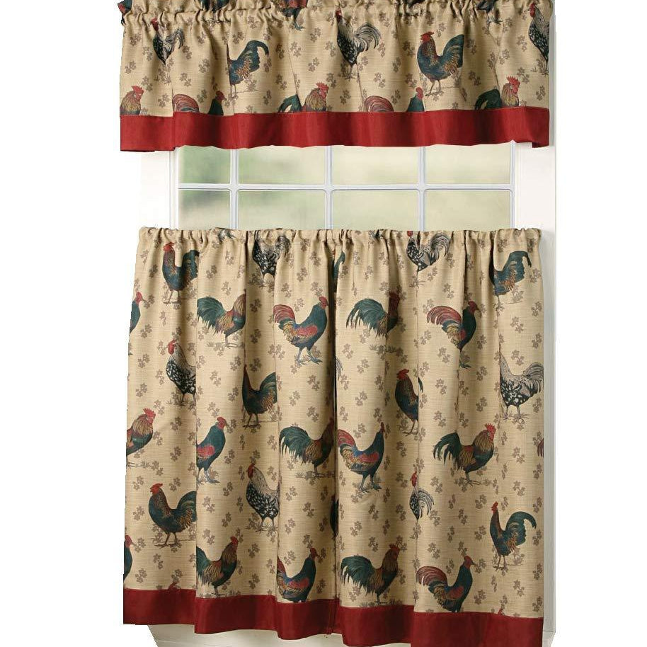 3 Piece Kitchen Cafe Curtain With Swag and Tier Window Curtain Set