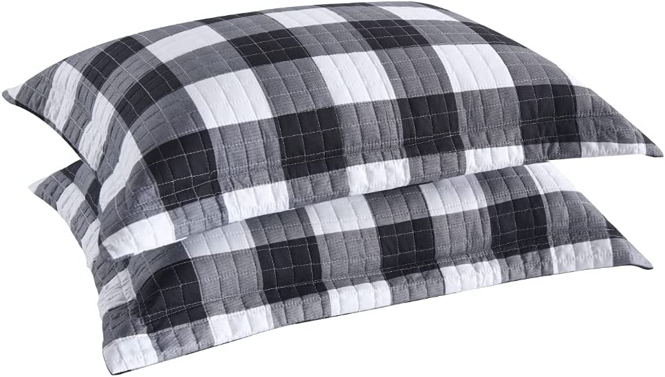 2 Piece Buffalo Plaid Pillow Shams, Microfiber Decorative Covers with Zipper