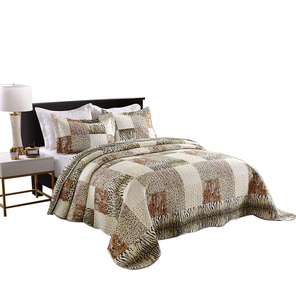 3 Piece Animal Print Quilt Set, Leopard Patchwork Bedspread Lightweight