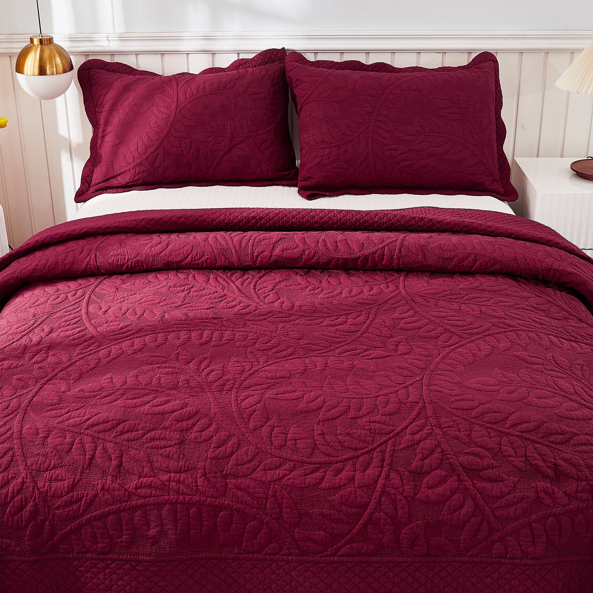 3-Piece 100% Cotton Oversized Bedspread Set Coverlet Set Lightweight Quilt Set Embroidery Farmhouse Bedding Set T