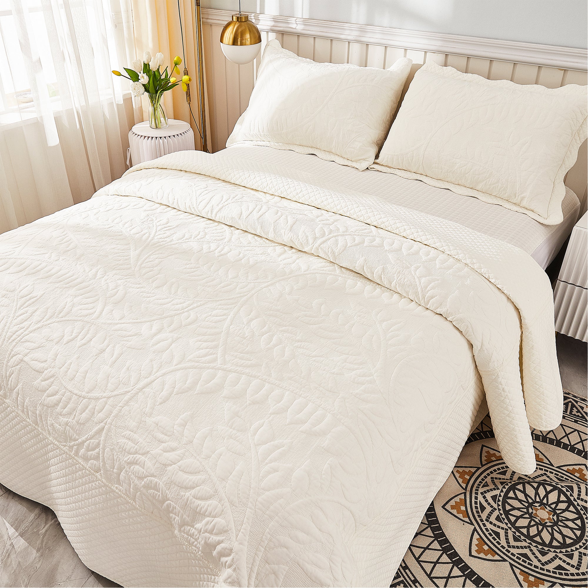 3-Piece 100% Cotton Oversized Bedspread Set Coverlet Set Lightweight Quilt Set Embroidery Farmhouse Bedding Set T