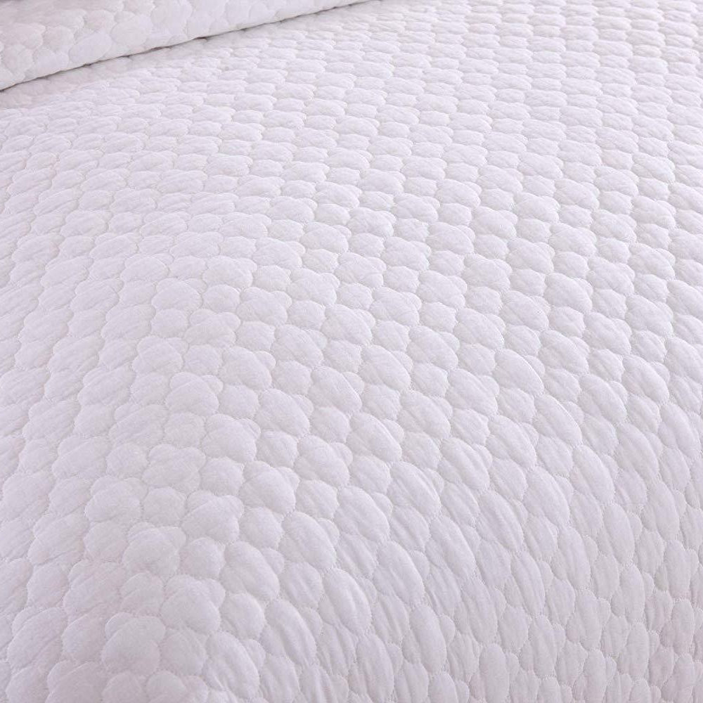 3 Piece 100% Cotton Quilt Set, Lightweight Quilted Bedspread White