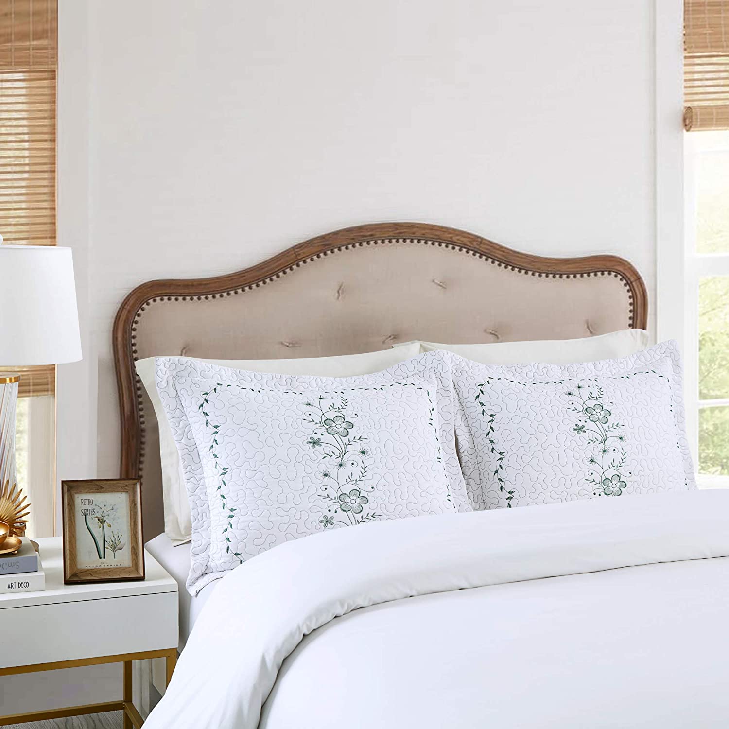 2 Pack Embroidered Pillow Shams – Standard Queen King Euro Decorative Pillow Covers with Hidden Zipper