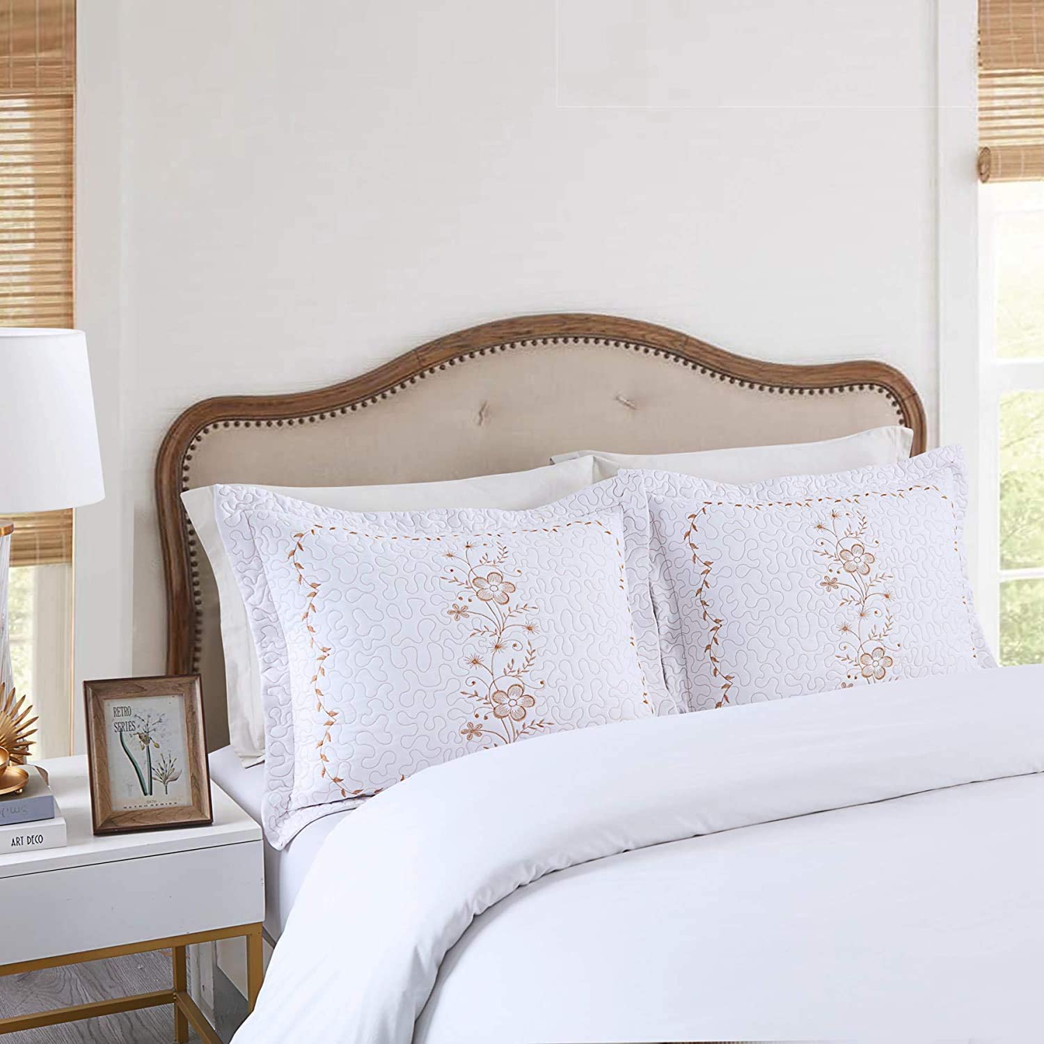 2 Pack Embroidered Pillow Shams – Standard Queen King Euro Decorative Pillow Covers with Hidden Zipper