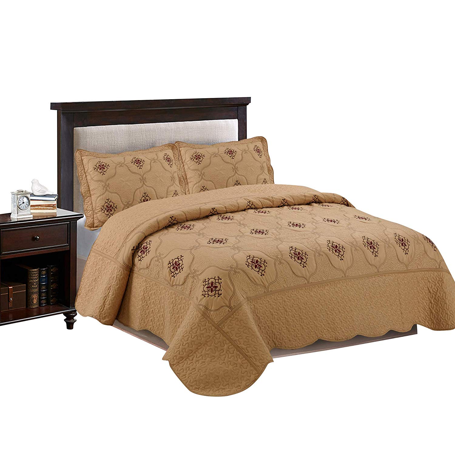 3 Piece Luxury Embroidered Quilt Set Oversized Bedspread