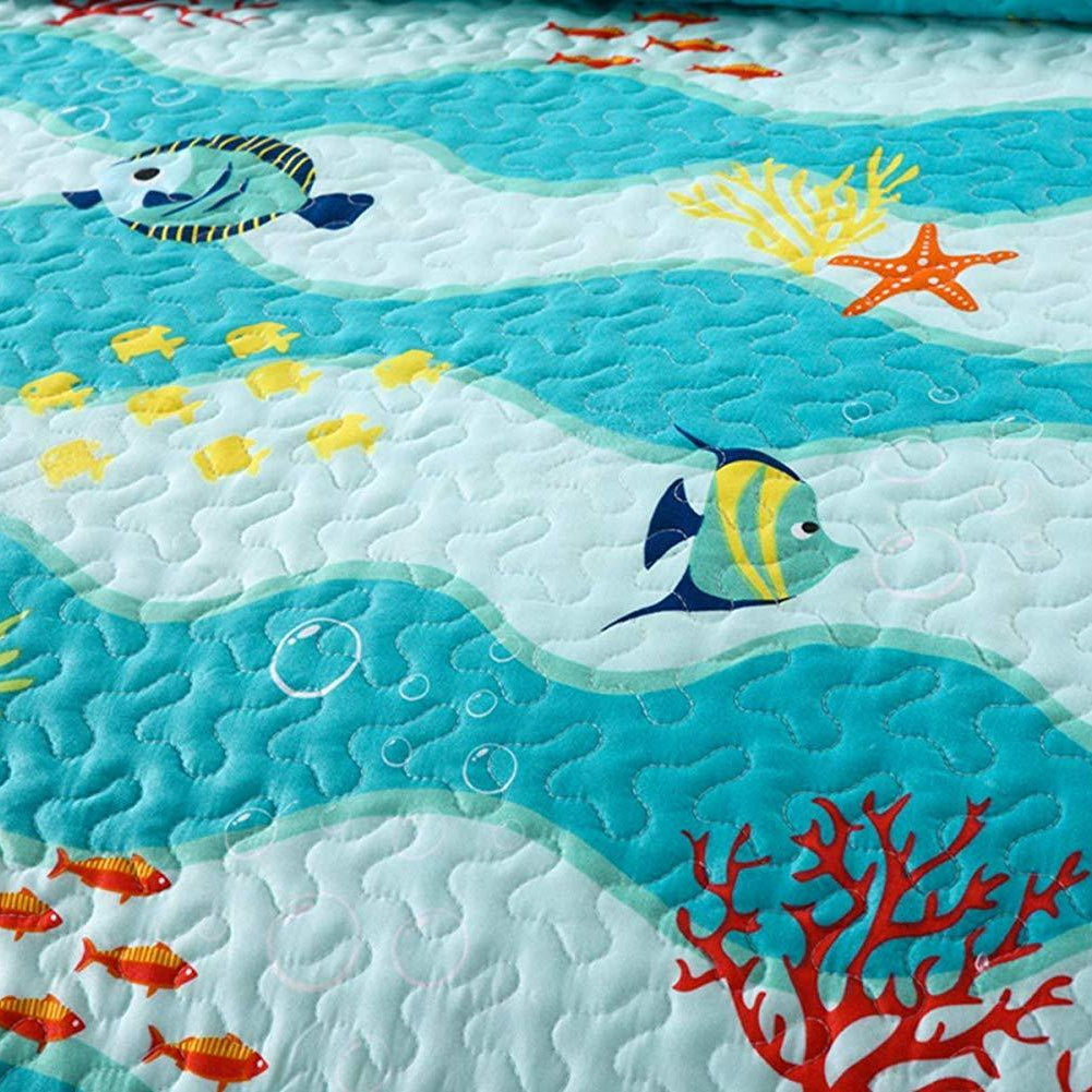 2/3 Piece Kids Ocean Quilt Set, Sea Life Bedspread for Teens Boys Girls