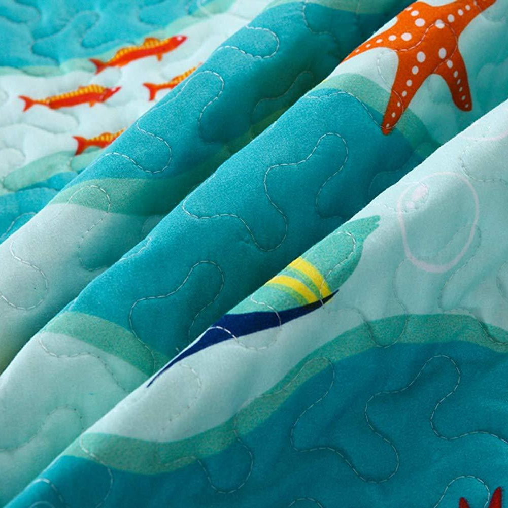 2/3 Piece Kids Ocean Quilt Set, Sea Life Bedspread for Teens Boys Girls