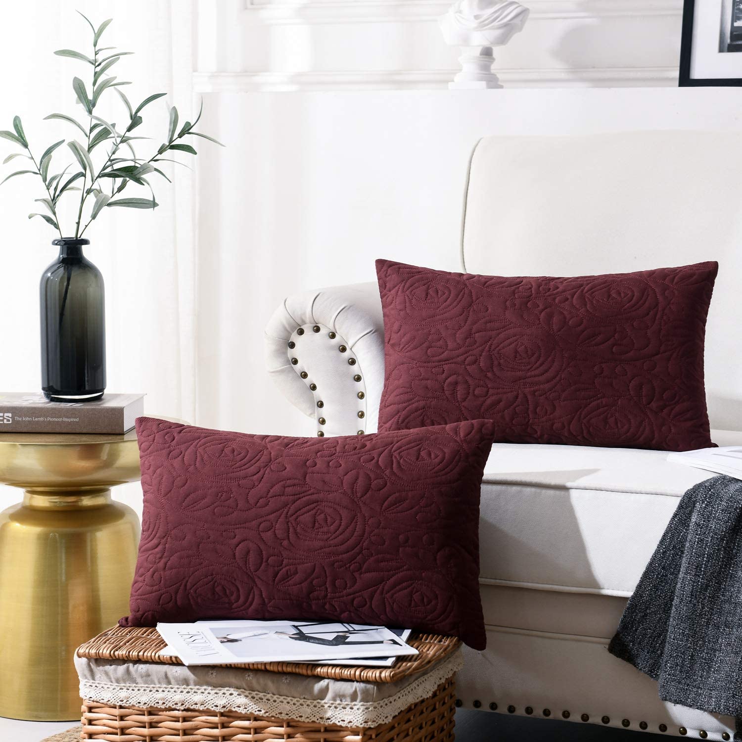 2 Pack Quilted Euro Sham Covers, Decorative Pillow Covers