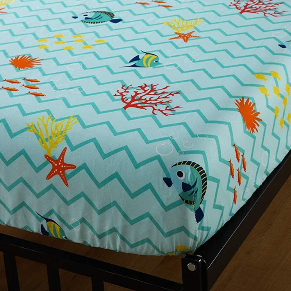 5/7 Piece Kids Ocean Comforter Set, Sea Life Bedding Set All Season 277