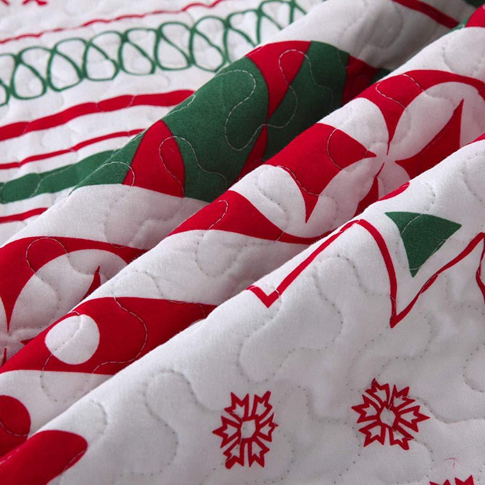 2/3 Pcs Christmas Quilt Set Bedspread Throw Blanket Snowflake