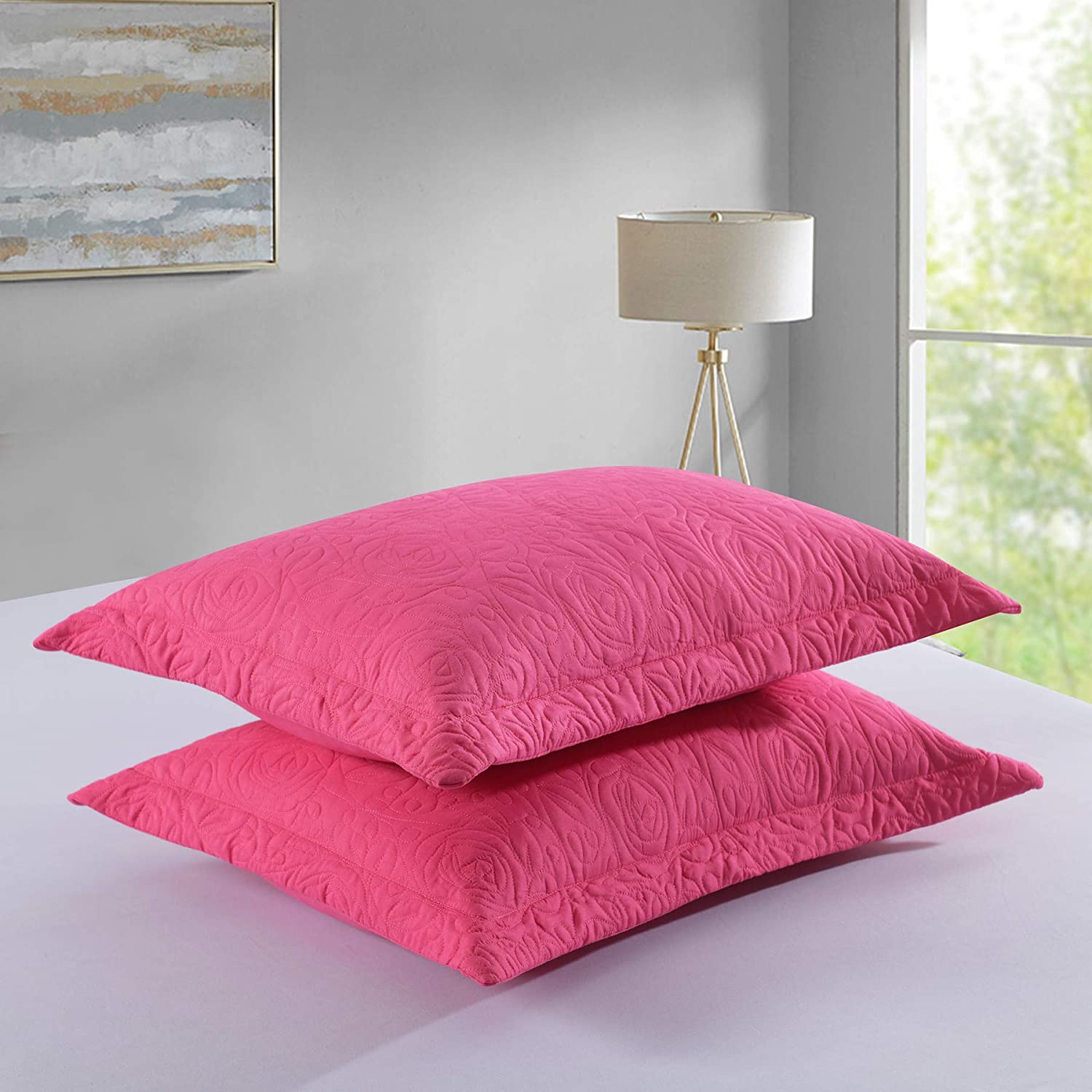 2 Piece King Size Quilted Pillow Shams, Decorative Pillow Covers
