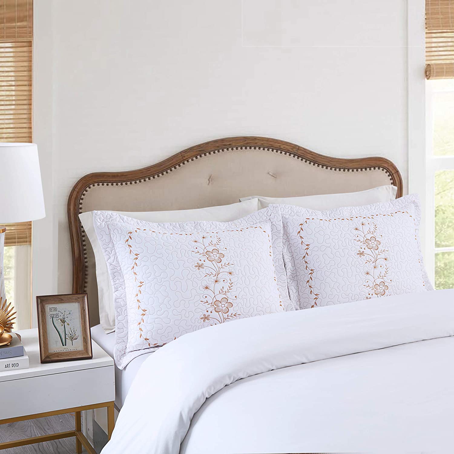 2 Pack Embroidered Pillow Shams – Standard Queen King Euro Decorative Pillow Covers with Hidden Zipper