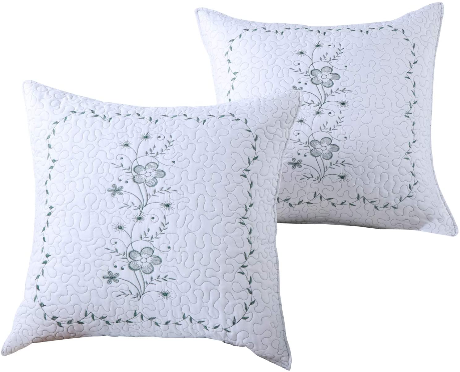 2 Pack Embroidered Pillow Shams – Standard Queen King Euro Decorative Pillow Covers with Hidden Zipper