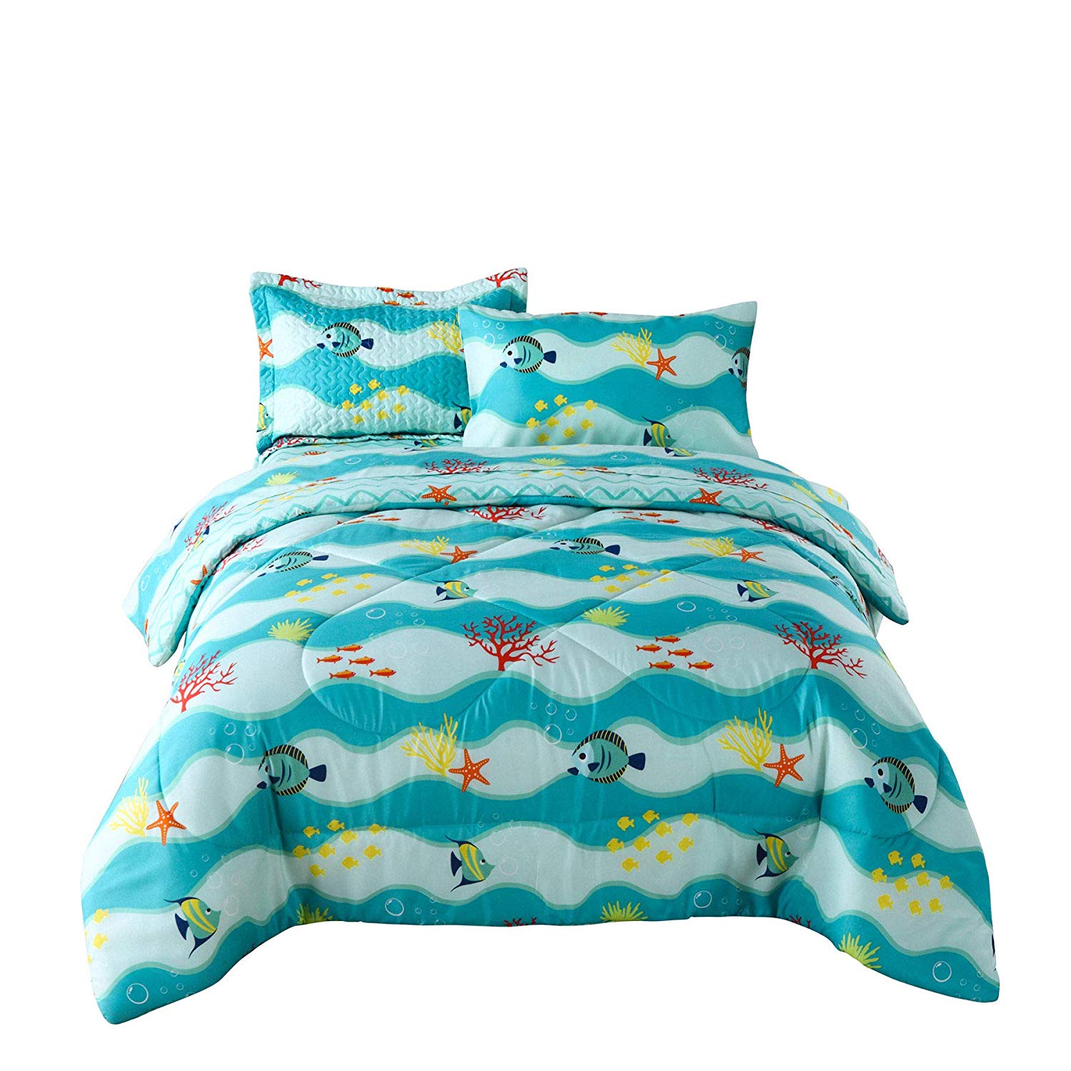 5/7 Piece Kids Ocean Comforter Set, Sea Life Bedding Set All Season 277