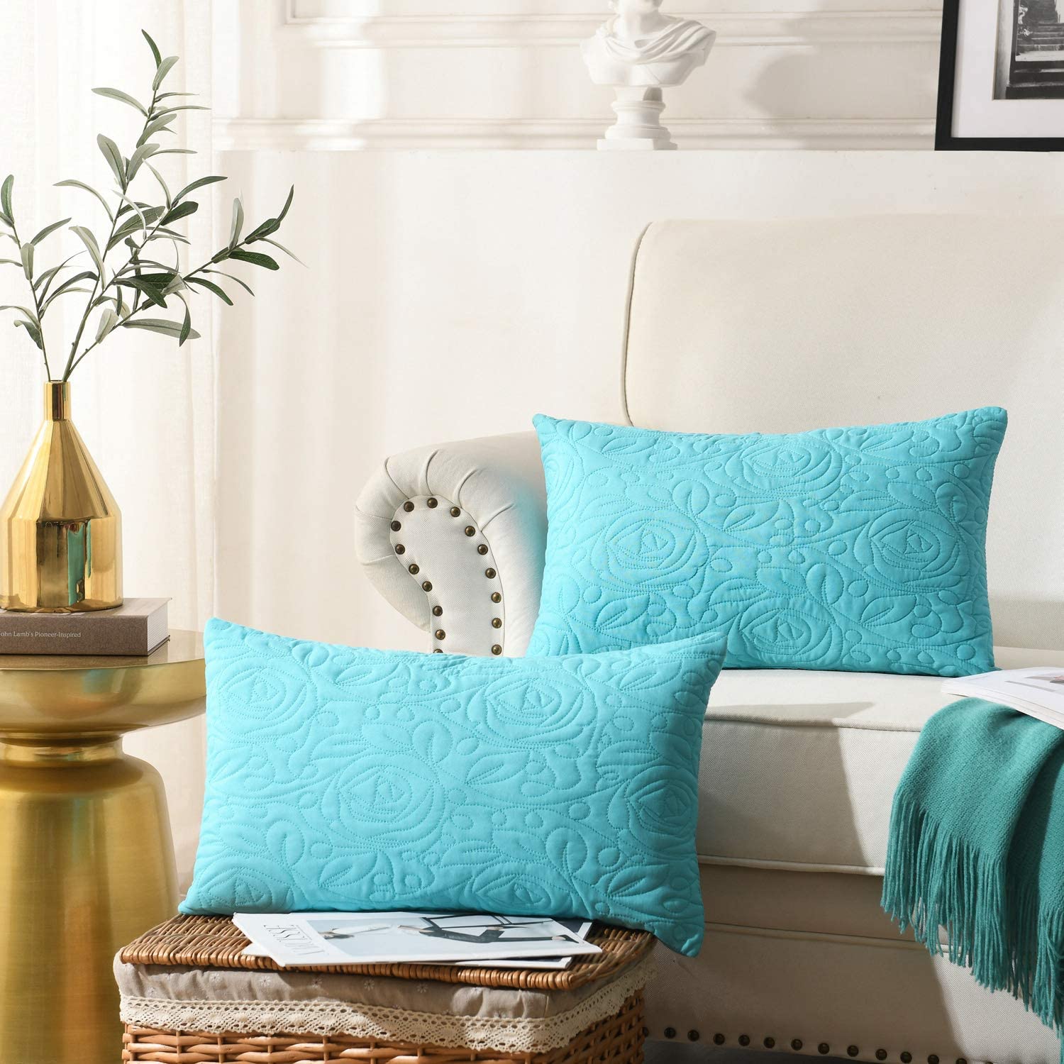 2 Pack Quilted Euro Sham Covers, Decorative Pillow Covers