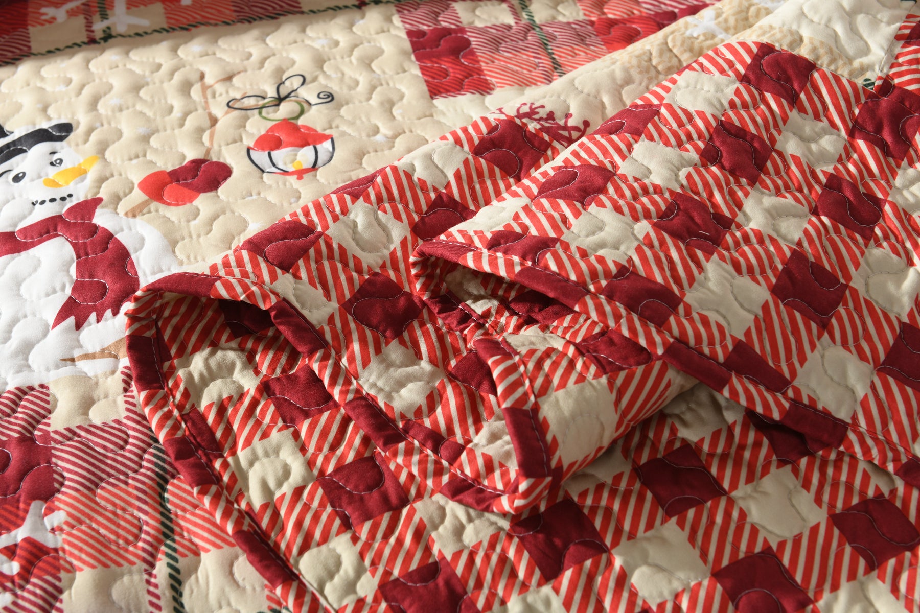 3 Piece Christmas Quilt Set, Rustic Lodge Deer Plaid Bedspread Lightweight BY010