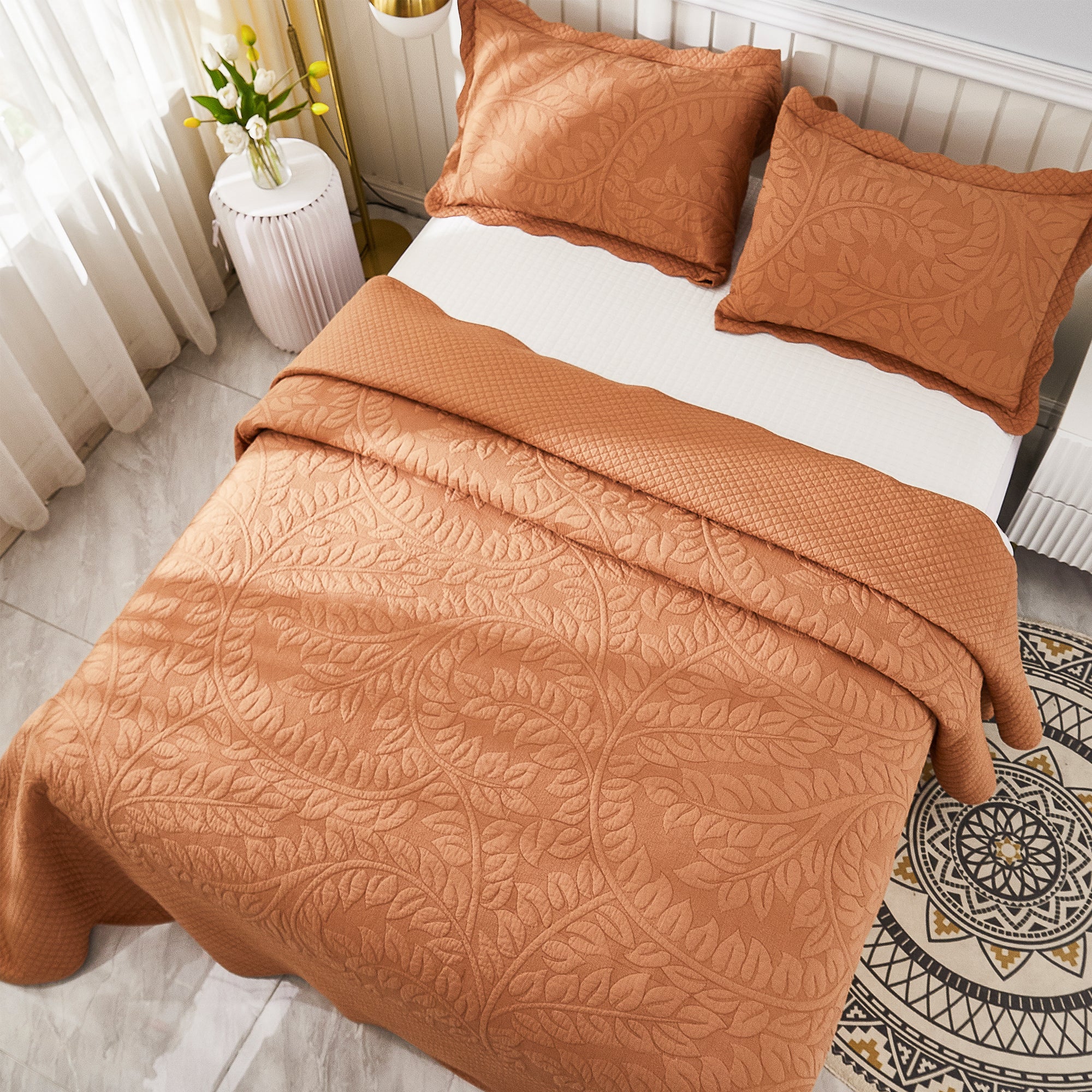 3 Piece 100% Cotton Quilt Set, Oversized Quilted Bedspread T