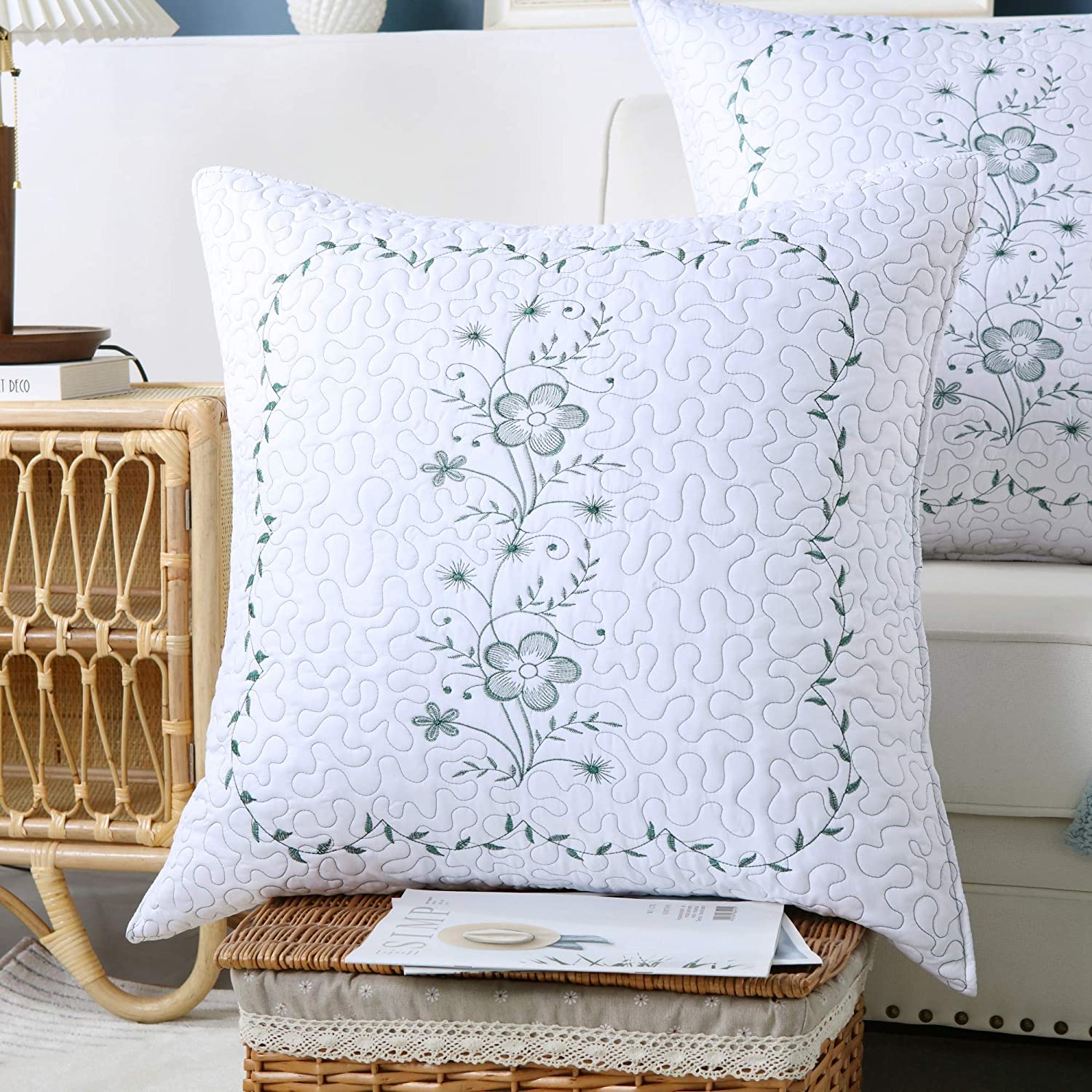 2 Pack Embroidered Pillow Shams – Standard Queen King Euro Decorative Pillow Covers with Hidden Zipper