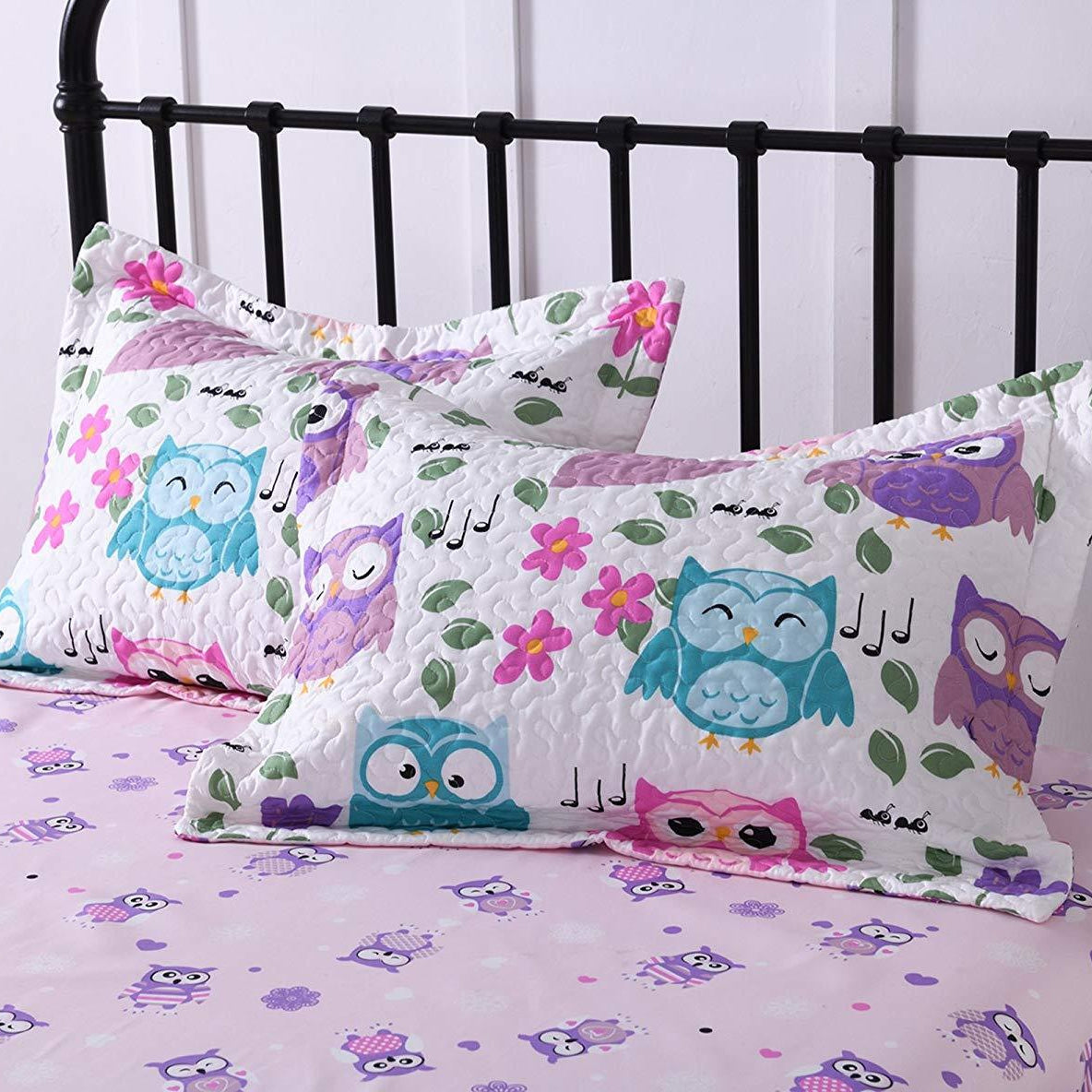 5/7 Piece Kids Owl Comforter Set, Girls Bedding for Twin Full Beds
