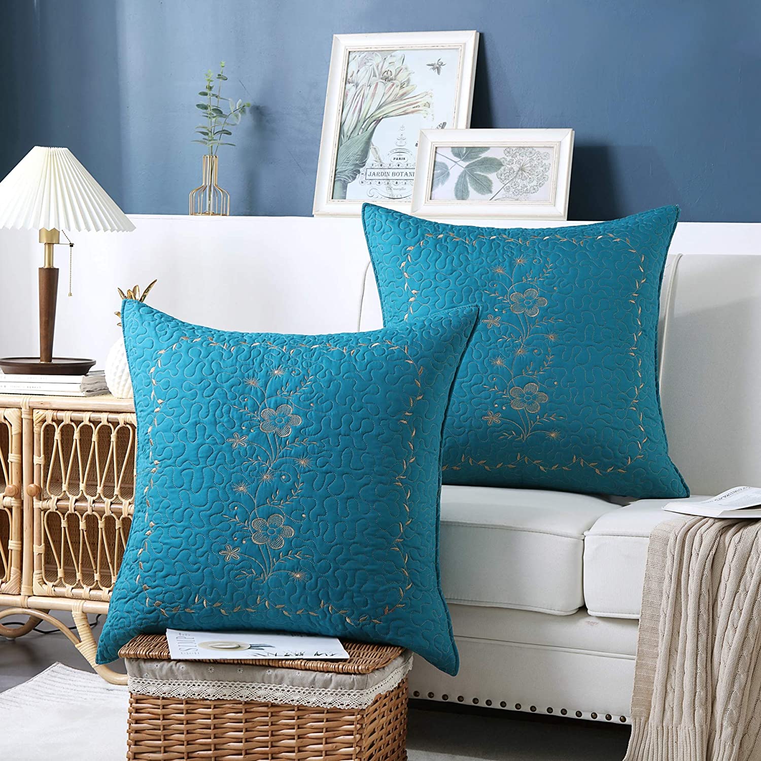 2 Pack Embroidered Pillow Shams – Standard Queen King Euro Decorative Pillow Covers with Hidden Zipper