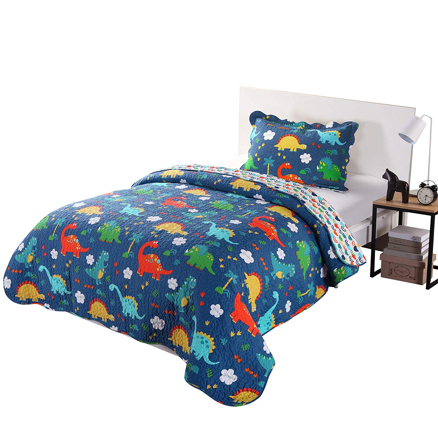 2/3 Piece Kids Dinosaur Quilt Set, 100% Cotton Bedspread Lightweight KL