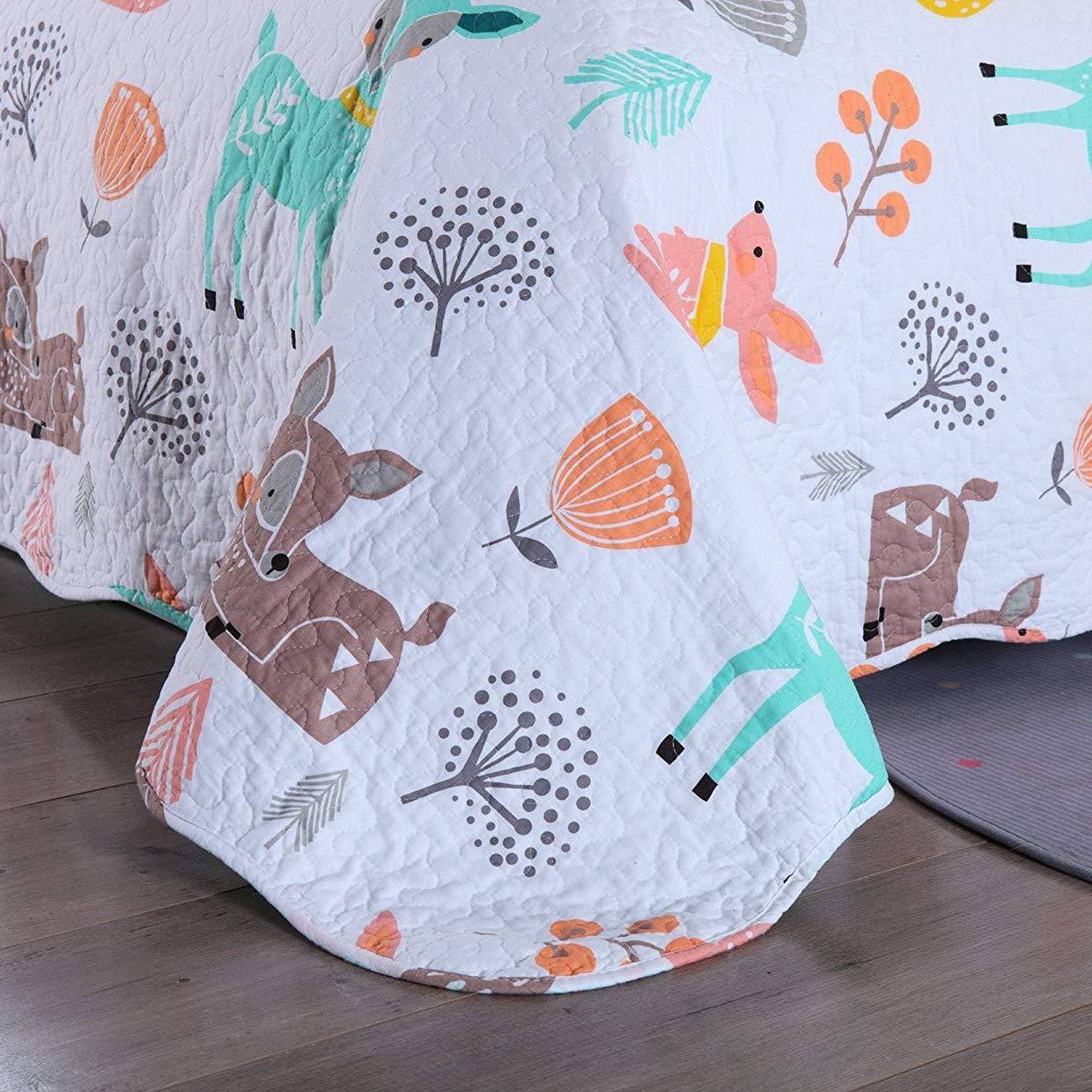 2/3 Piece Kids Woodland Animal Quilt Set, 100% Cotton Bedspread Lightweight XL
