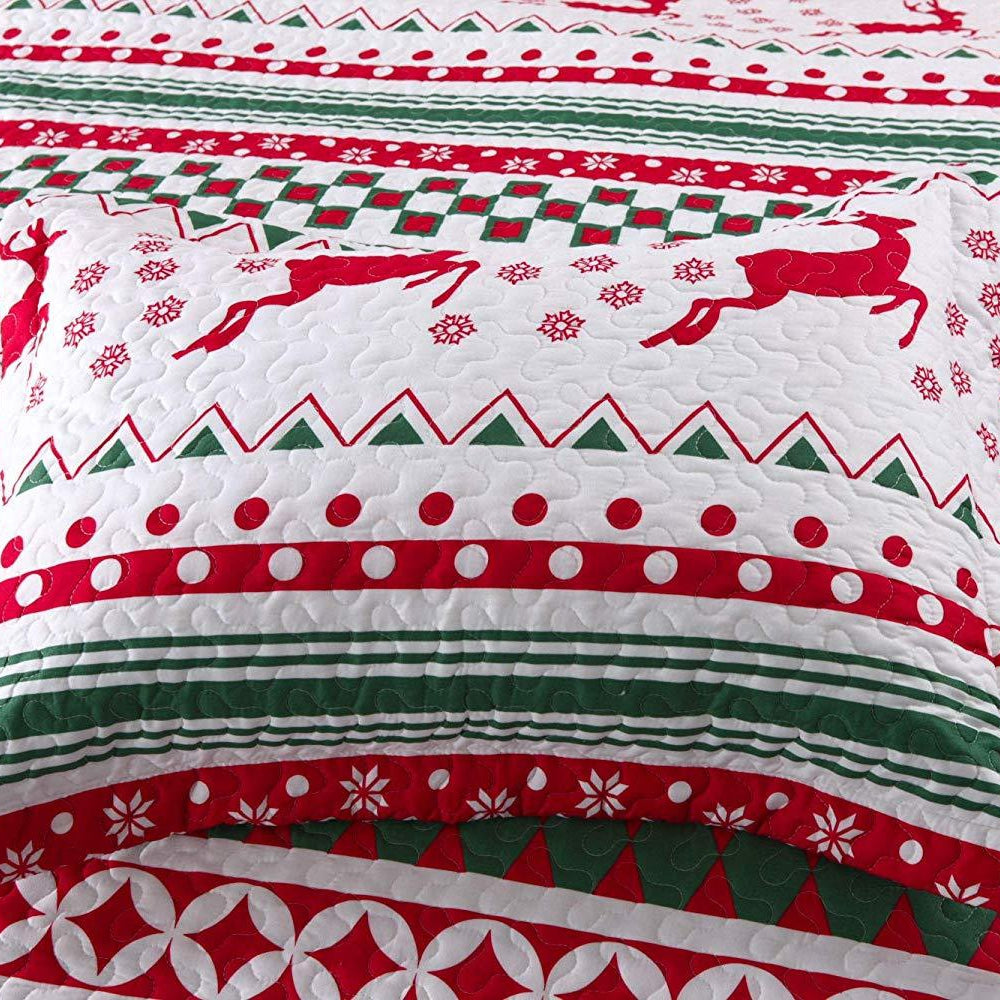 2/3 Pcs Christmas Quilt Set Bedspread Throw Blanket Snowflake