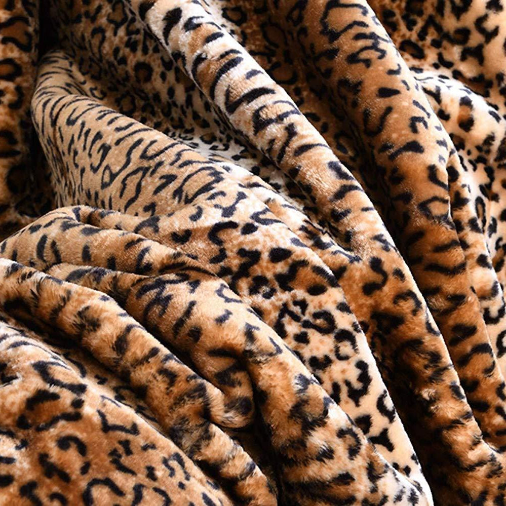 Faux Fur Leopard Throw Blanket, Soft Plush Cozy Sofa Cover