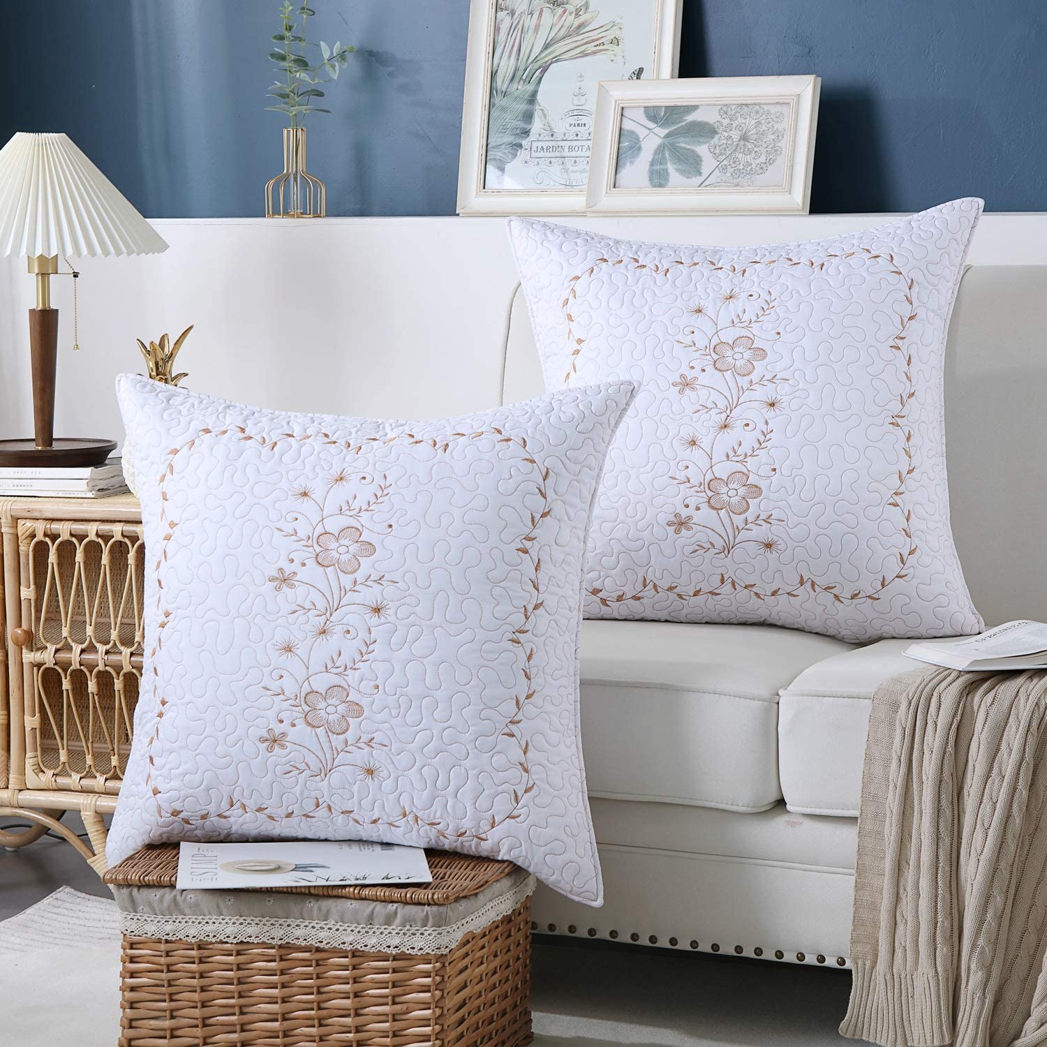 2 Pack Embroidered Pillow Shams – Standard Queen King Euro Decorative Pillow Covers with Hidden Zipper