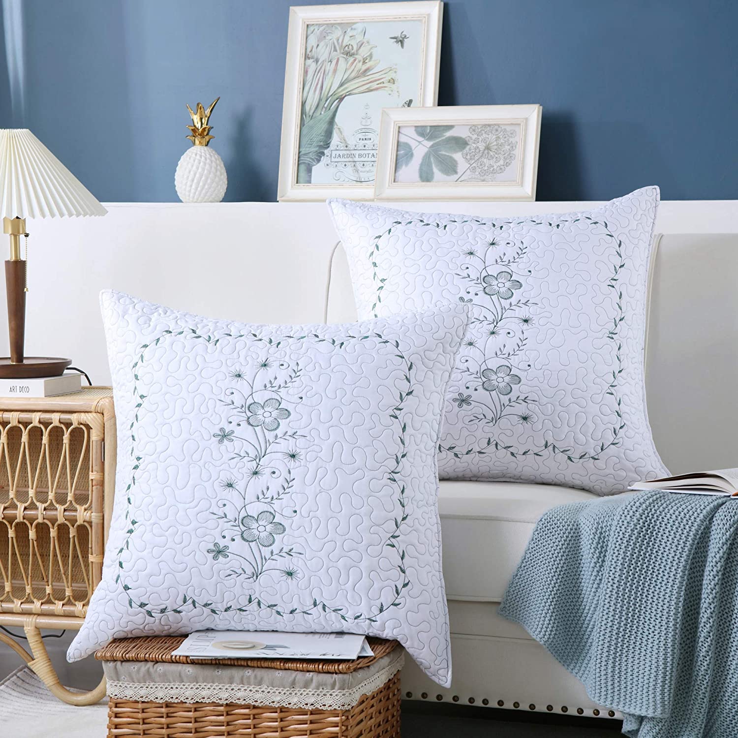 2 Pack Embroidered Pillow Shams – Standard Queen King Euro Decorative Pillow Covers with Hidden Zipper