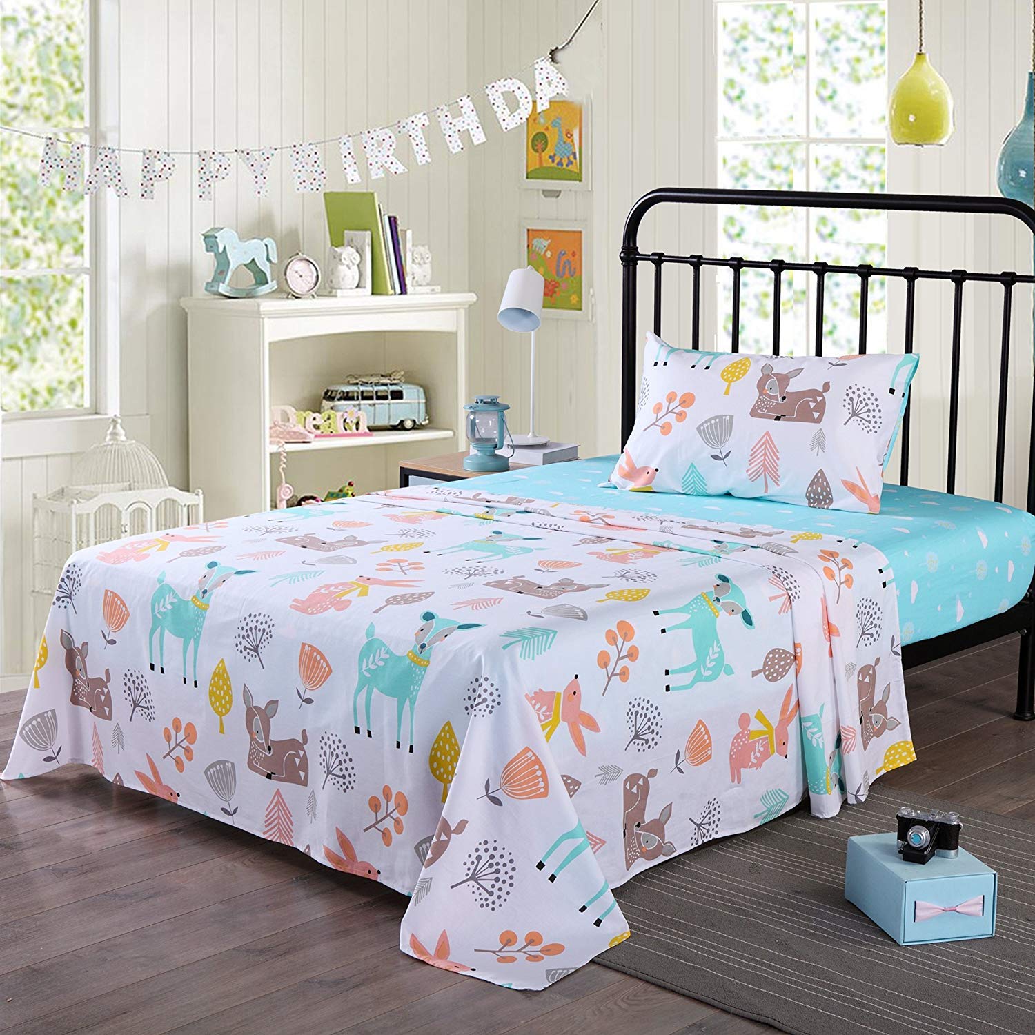 3/4 Piece Kids Cotton Sheet Set, Soft Breathable Animal Bedding