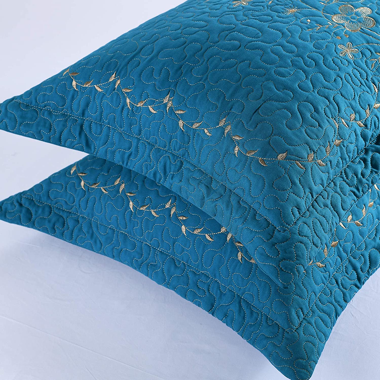 2 Pack Embroidered Pillow Shams – Standard Queen King Euro Decorative Pillow Covers with Hidden Zipper