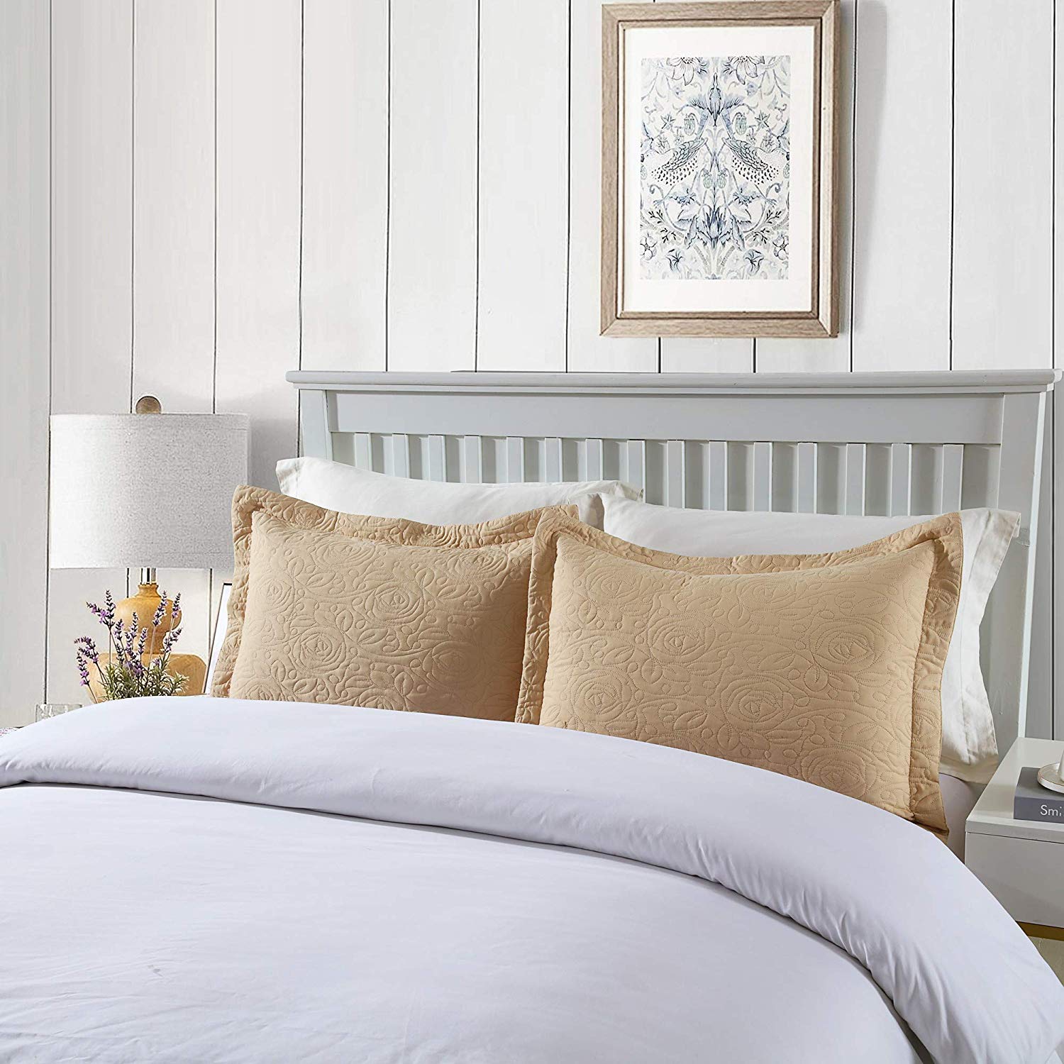 2 Piece King Size Quilted Pillow Shams, Decorative Pillow Covers