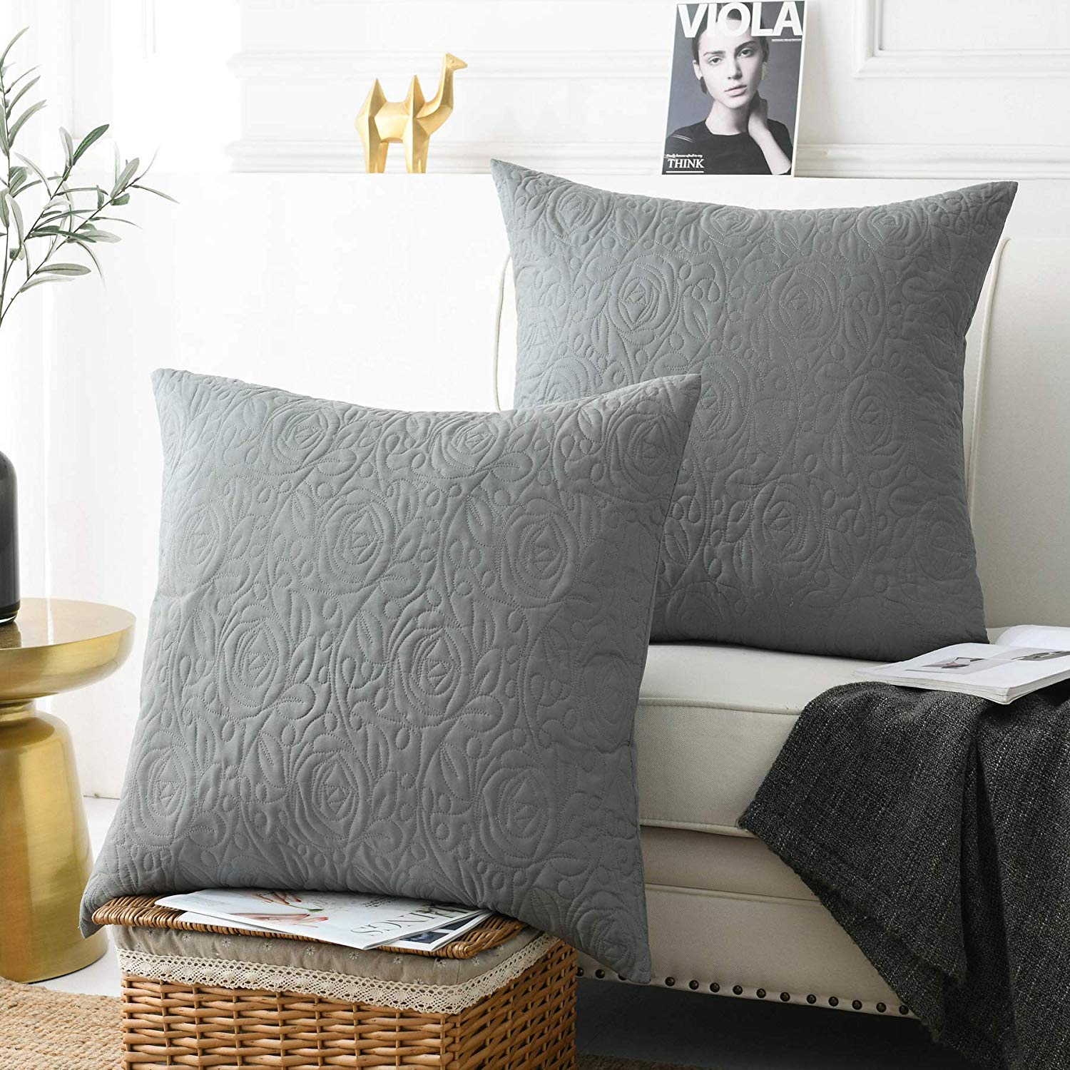 2 Pack Quilted Euro Sham Covers, Decorative Pillow Covers