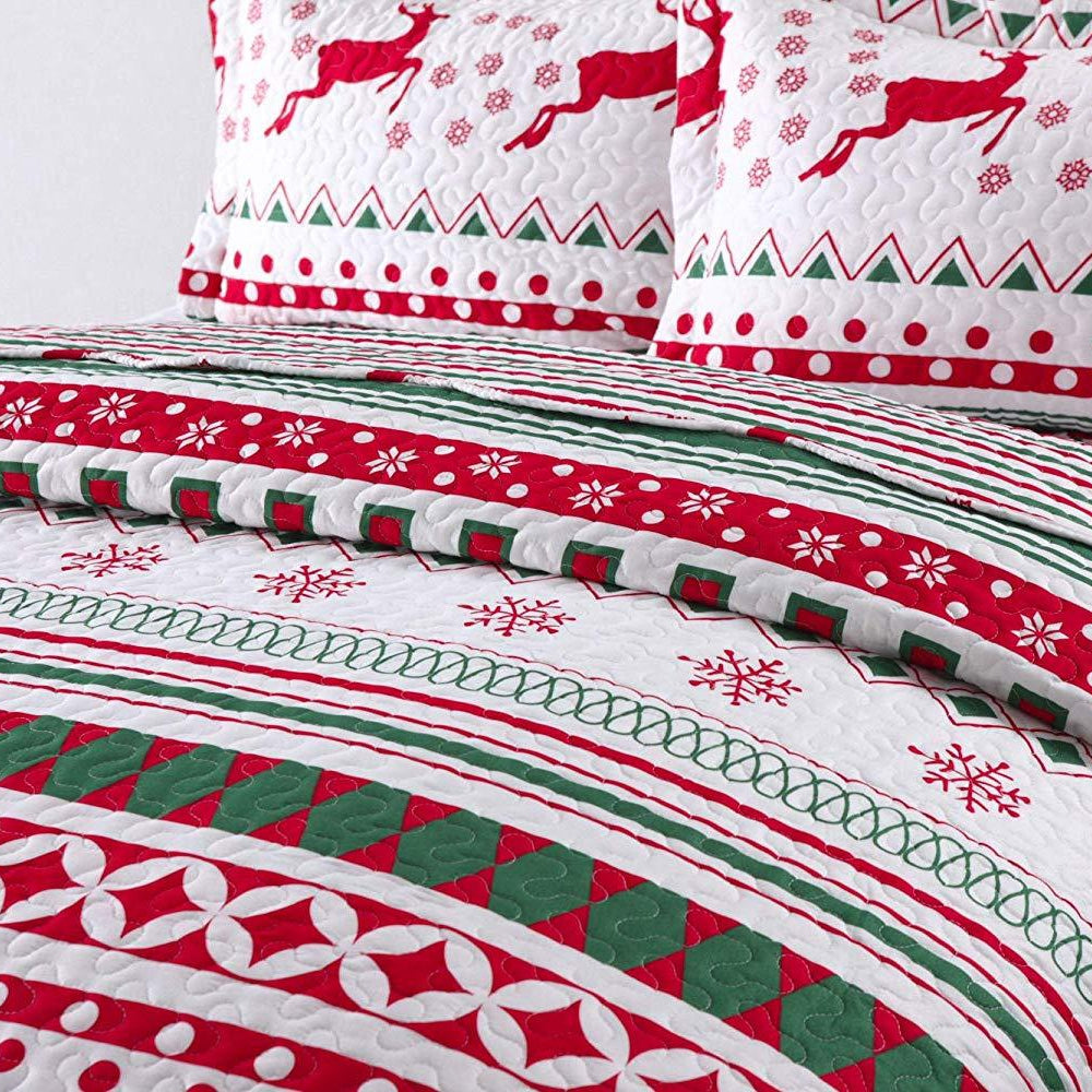 2/3 Pcs Christmas Quilt Set Bedspread Throw Blanket Snowflake