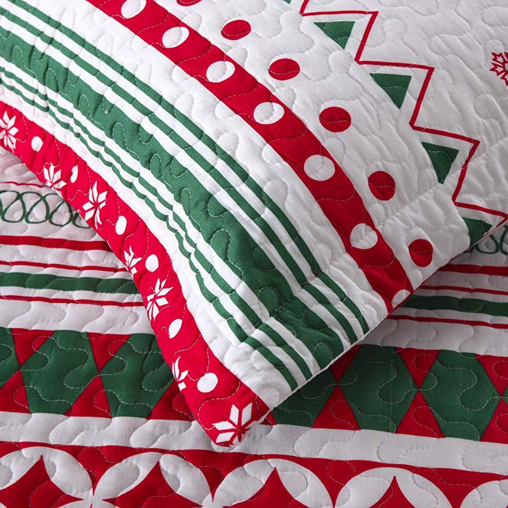 2/3 Pcs Christmas Quilt Set Bedspread Throw Blanket Snowflake