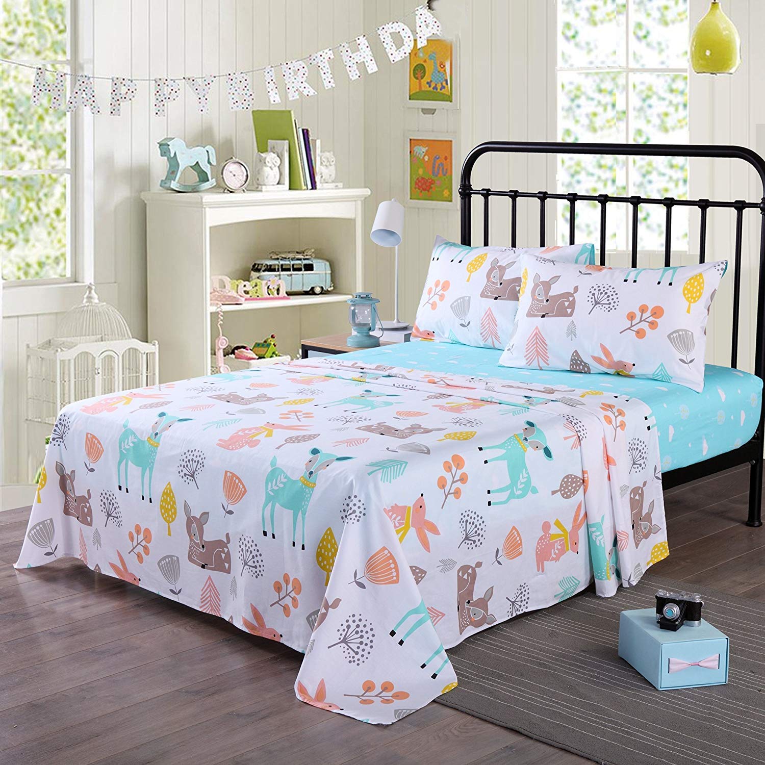 3/4 Piece Kids Cotton Sheet Set, Soft Breathable Animal Bedding
