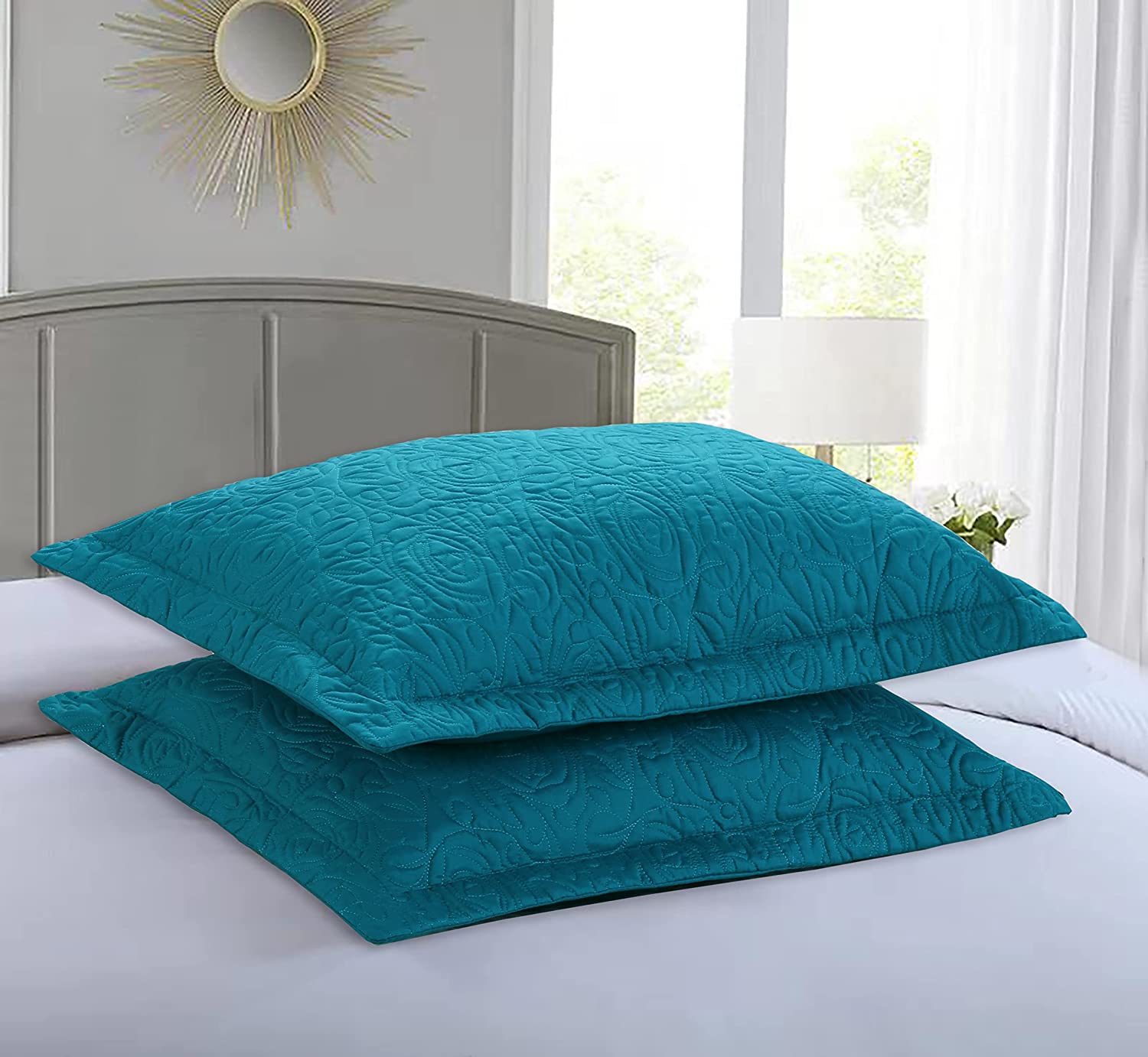2 Piece King Size Quilted Pillow Shams, Decorative Pillow Covers